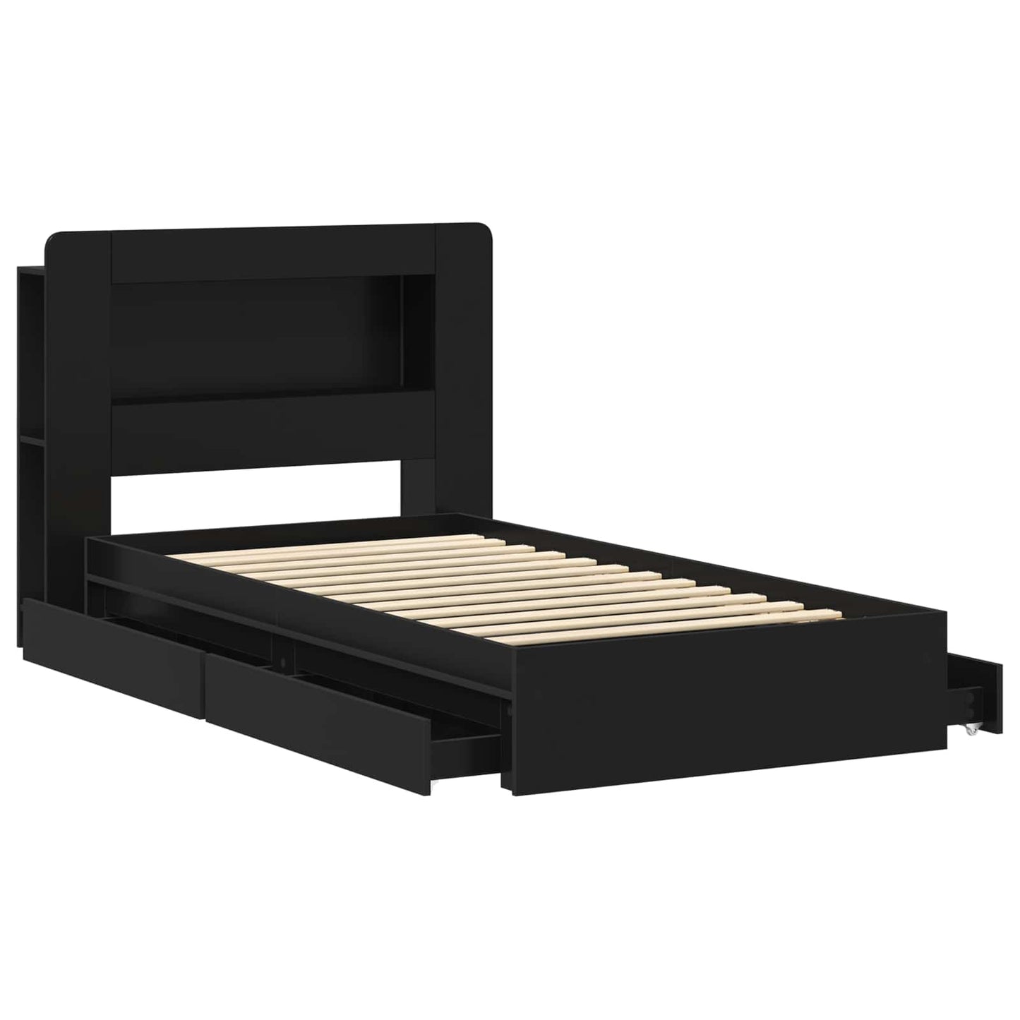 Bedframe met opslag met lade Zwart 75 x 190 cm Bewerkt hout is nu te koop bij PeponiXL, paradijselijk wonen!