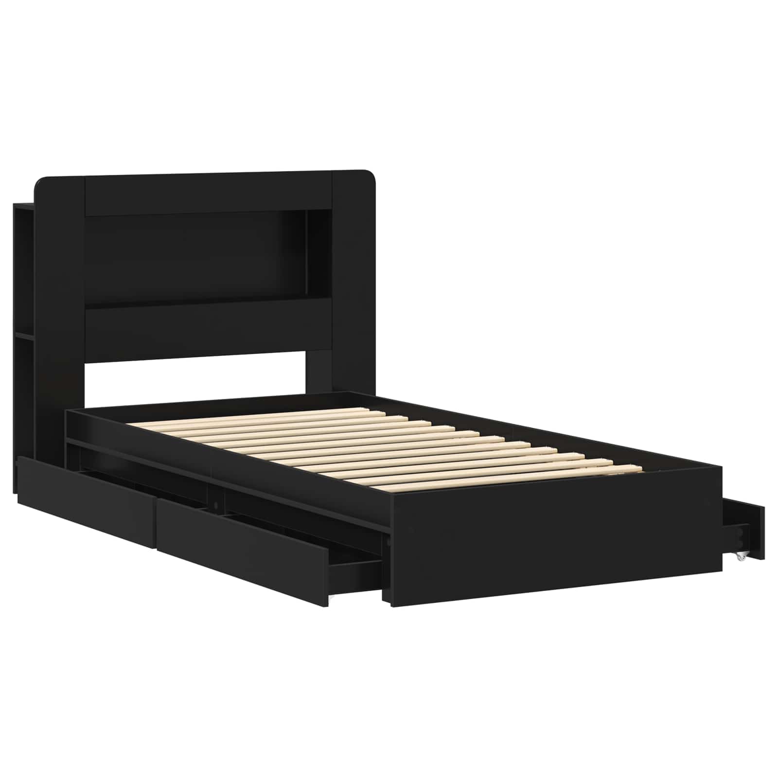 Bedframe met opslag met lade Zwart 75 x 190 cm Bewerkt hout is nu te koop bij PeponiXL, paradijselijk wonen!