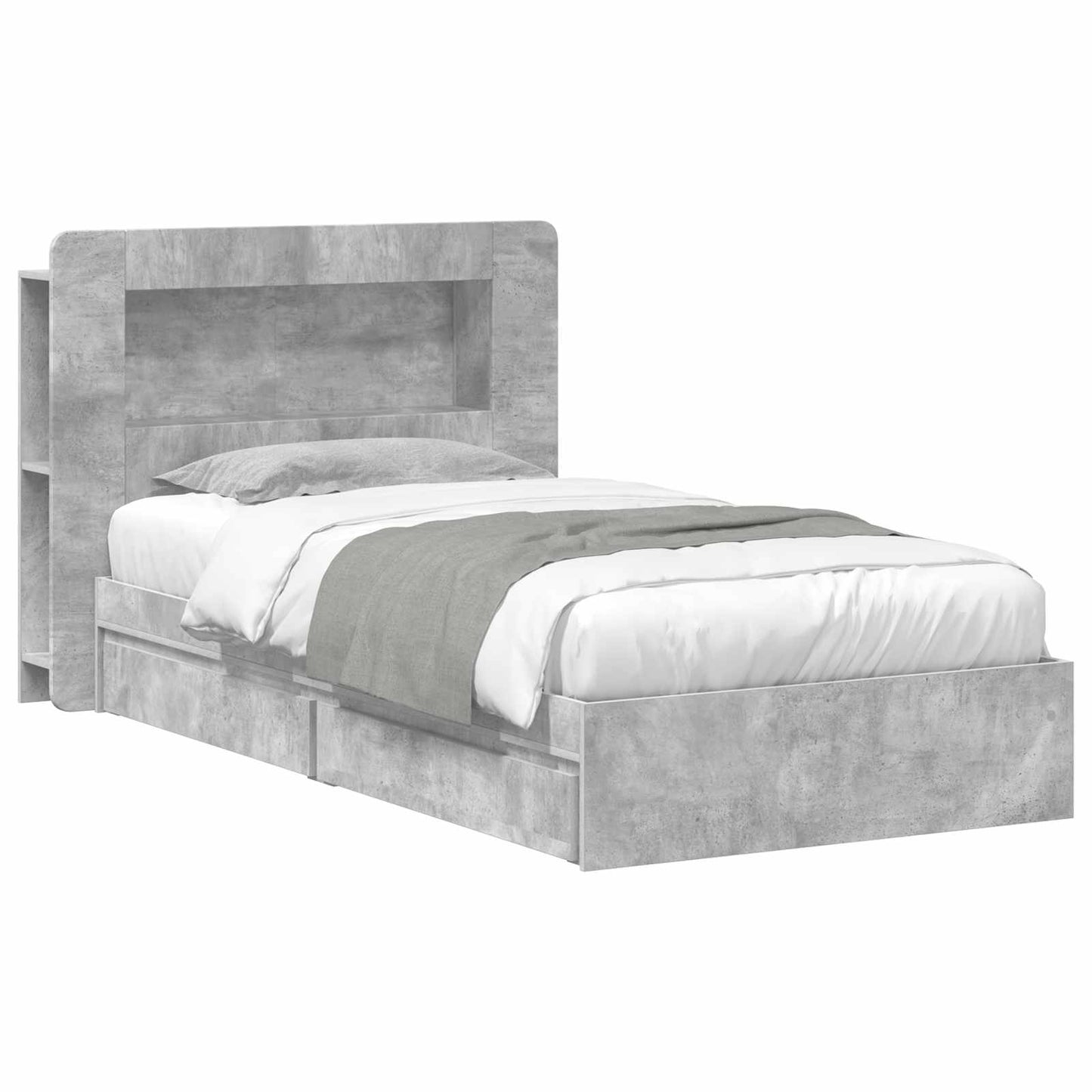 Bedframe met opslag Betongrijs 75 x 190 cm Bewerkt hout is nu te koop bij PeponiXL, paradijselijk wonen!
