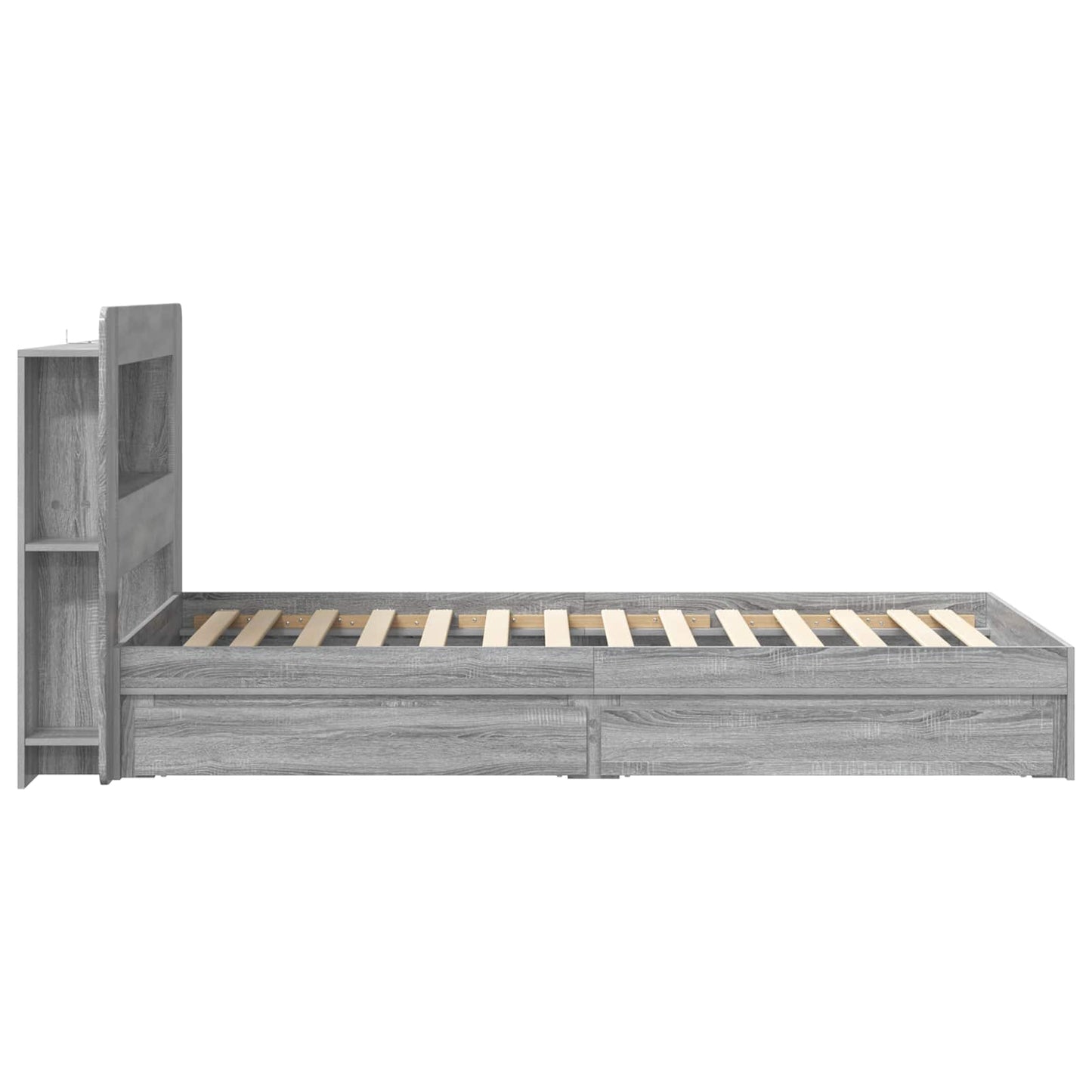 Bedframe met opslag Grijs Sonoma 75 x 190 cm Bewerkt hout is nu te koop bij PeponiXL, paradijselijk wonen!