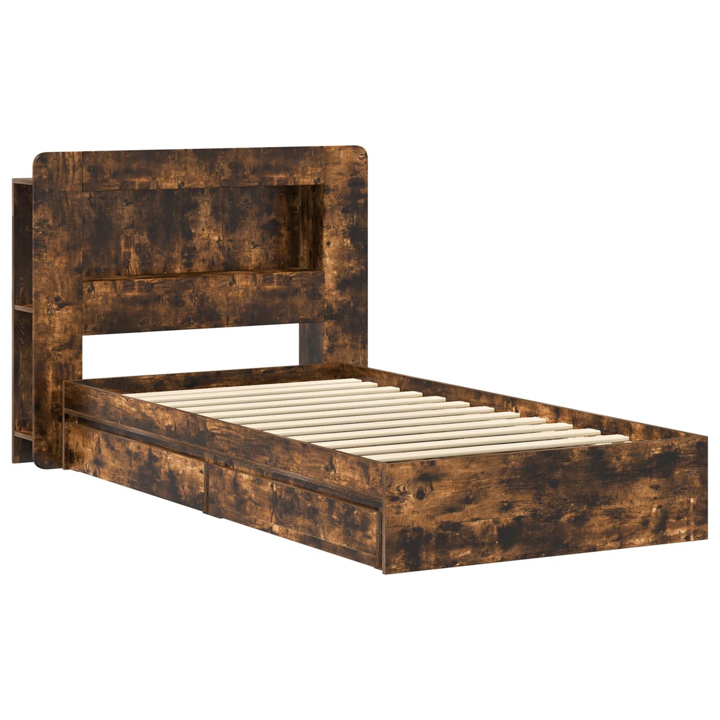 Bedframe met opslag Gerookt eiken 75 x 190 cm Bewerkt hout is nu te koop bij PeponiXL, paradijselijk wonen!