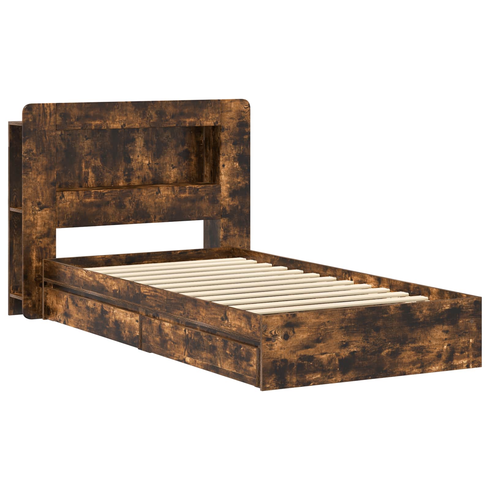 Bedframe met opslag Gerookt eiken 75 x 190 cm Bewerkt hout is nu te koop bij PeponiXL, paradijselijk wonen!