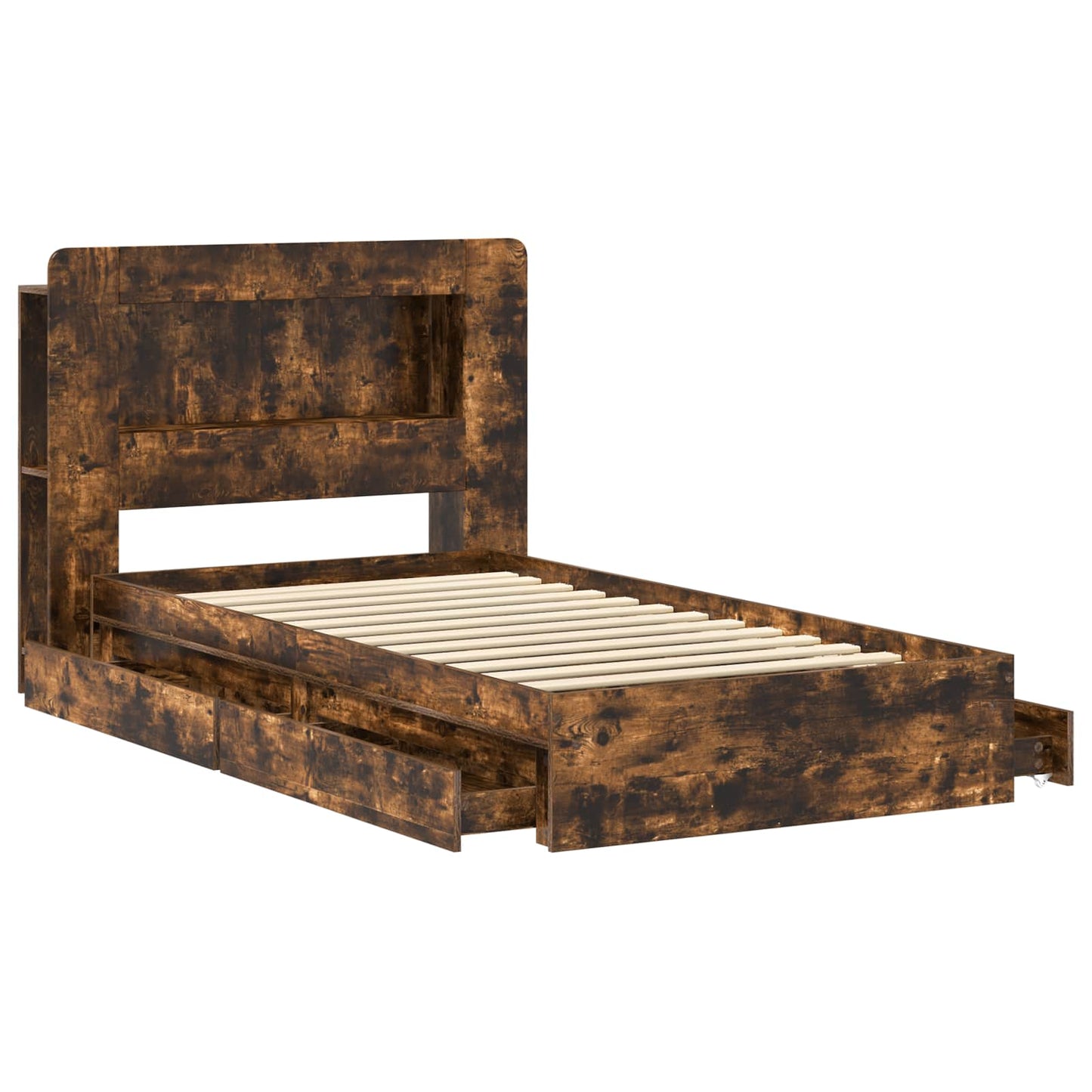Bedframe met opslag Gerookt eiken 75 x 190 cm Bewerkt hout is nu te koop bij PeponiXL, paradijselijk wonen!