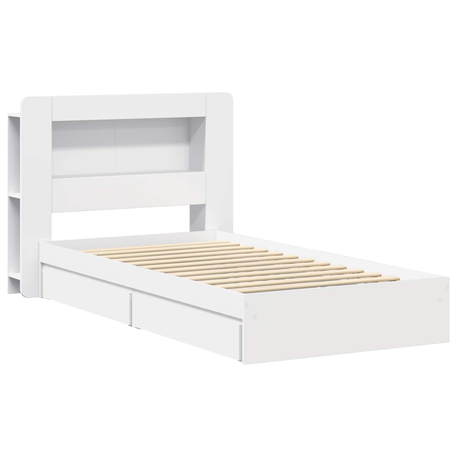 Bedframe met opslag met lade Wit 75 x 190 cm Bewerkt hout is nu te koop bij PeponiXL, paradijselijk wonen!