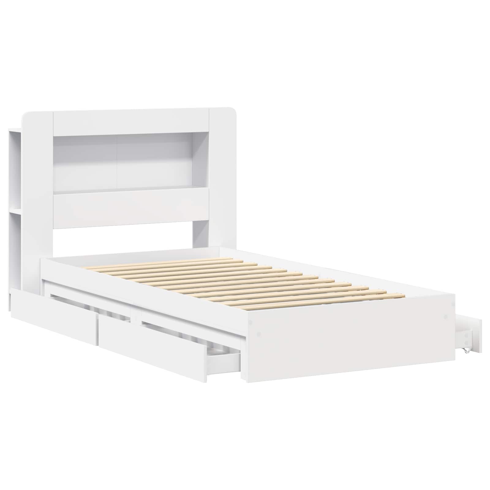 Bedframe met opslag met lade Wit 75 x 190 cm Bewerkt hout is nu te koop bij PeponiXL, paradijselijk wonen!