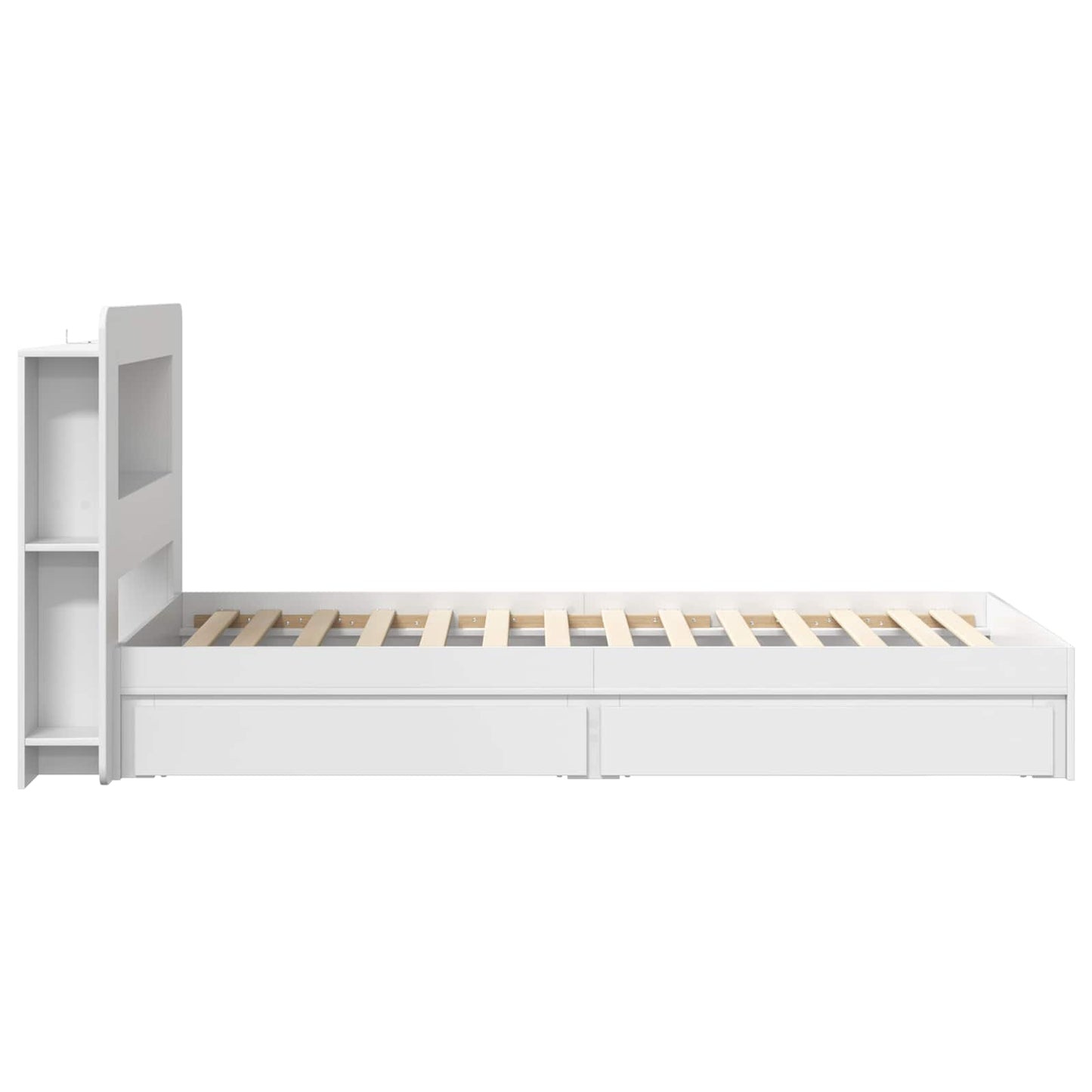 Bedframe met opslag met lade Wit 75 x 190 cm Bewerkt hout is nu te koop bij PeponiXL, paradijselijk wonen!