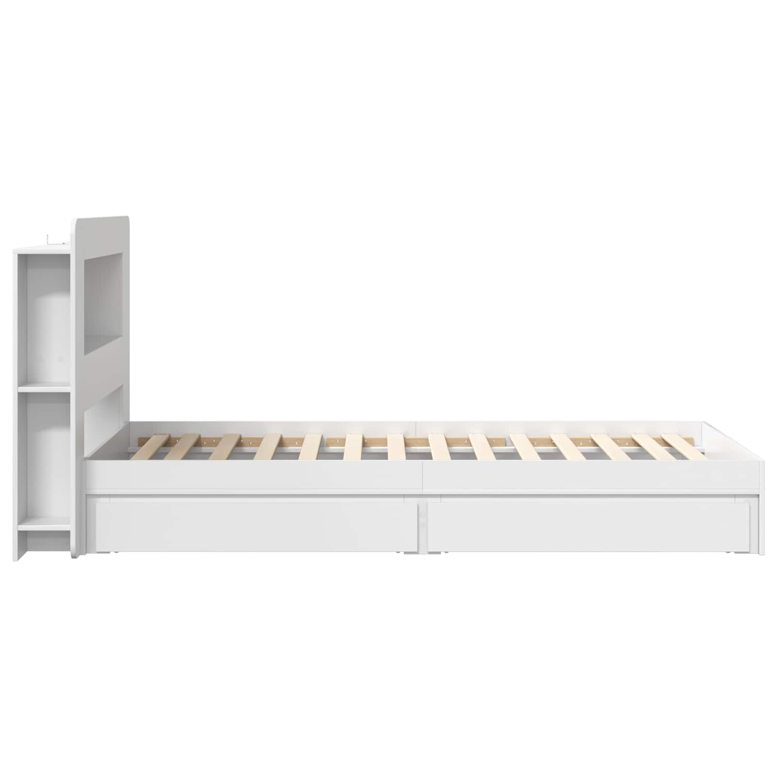 Bedframe met opslag met lade Wit 75 x 190 cm Bewerkt hout is nu te koop bij PeponiXL, paradijselijk wonen!