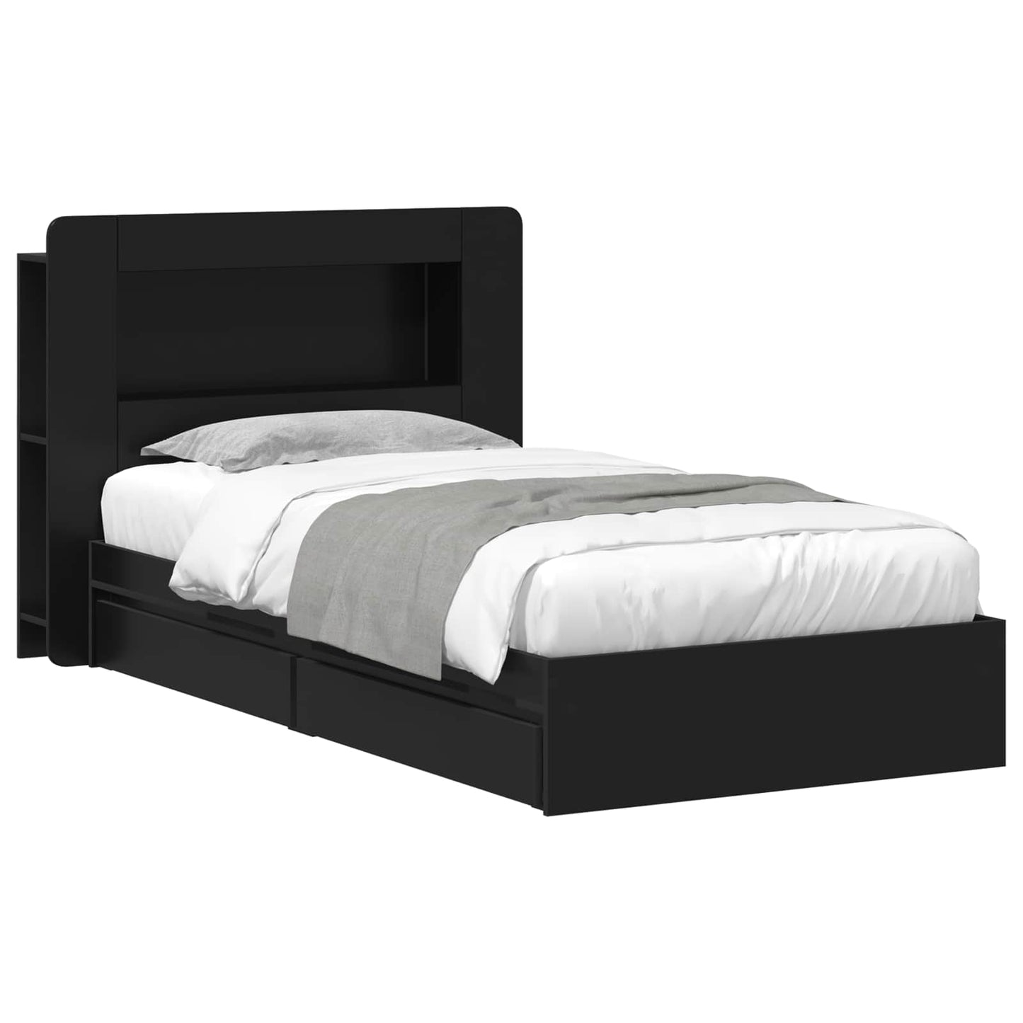 Bedframe met opslag met lade Zwart 90 x 190 cm Bewerkt hout is nu te koop bij PeponiXL, paradijselijk wonen!