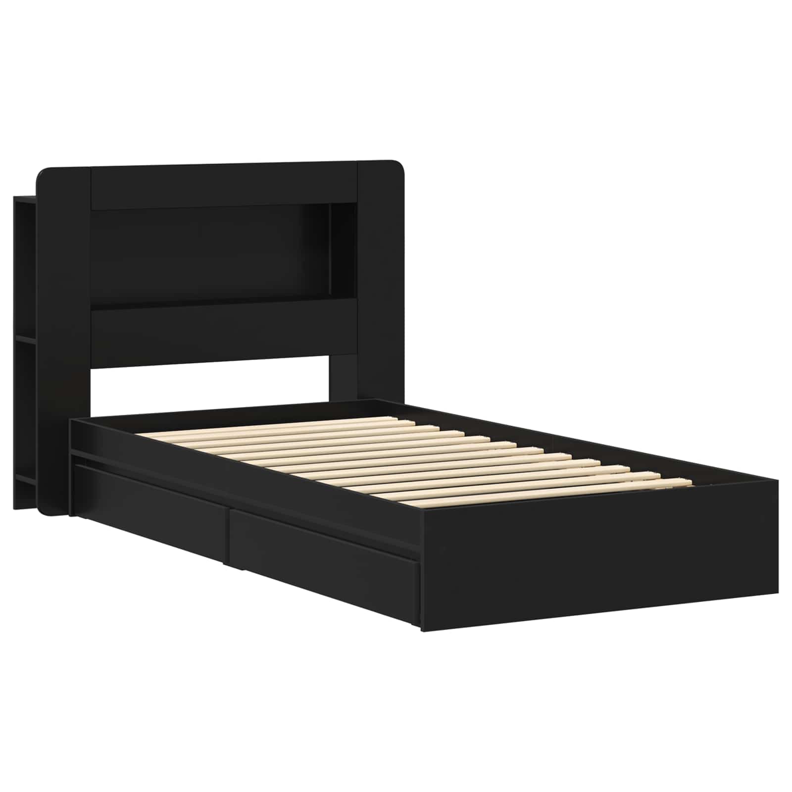 Bedframe met opslag met lade Zwart 90 x 190 cm Bewerkt hout is nu te koop bij PeponiXL, paradijselijk wonen!