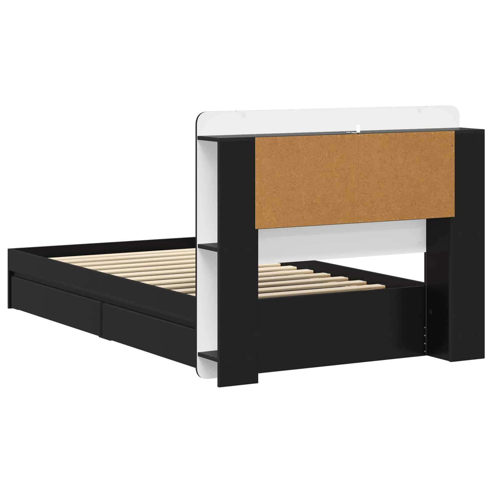 Bedframe met opslag met lade Zwart 90 x 190 cm Bewerkt hout is nu te koop bij PeponiXL, paradijselijk wonen!