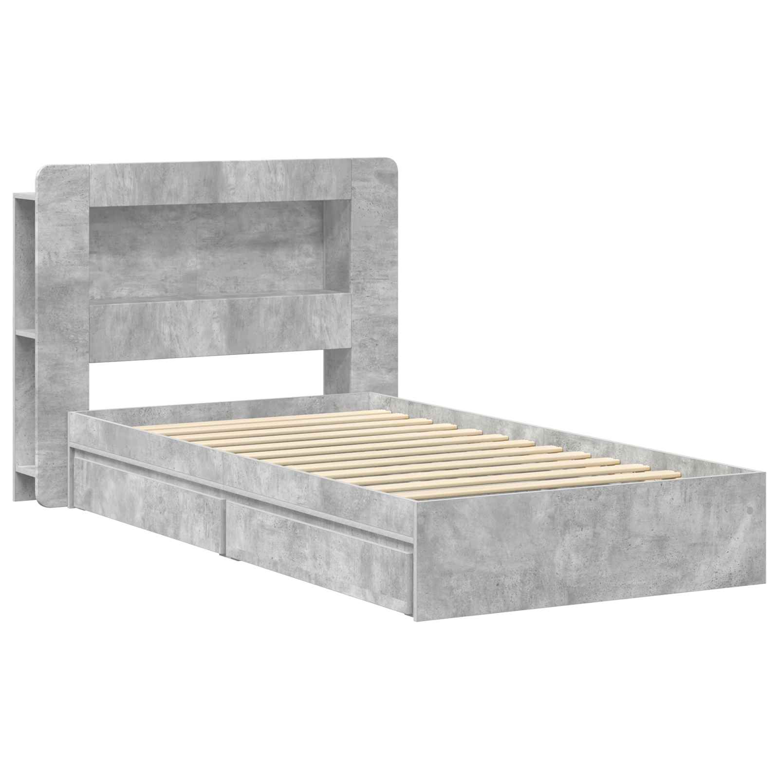 Bedframe met opslag Betongrijs 90 x 190 cm Bewerkt hout is nu te koop bij PeponiXL, paradijselijk wonen!