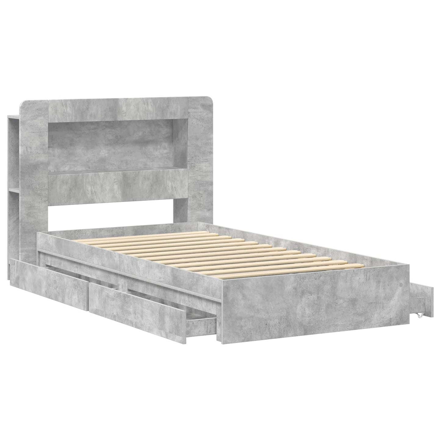 Bedframe met opslag Betongrijs 90 x 190 cm Bewerkt hout is nu te koop bij PeponiXL, paradijselijk wonen!