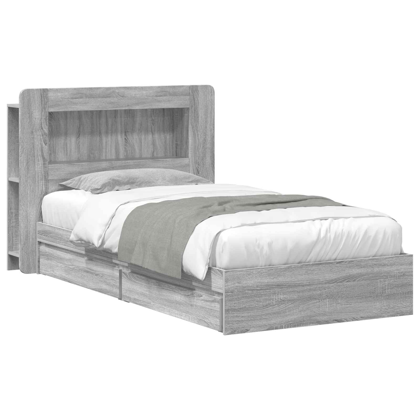 Bedframe met opslag Grijs Sonoma 90 x 190 cm Bewerkt hout is nu te koop bij PeponiXL, paradijselijk wonen!