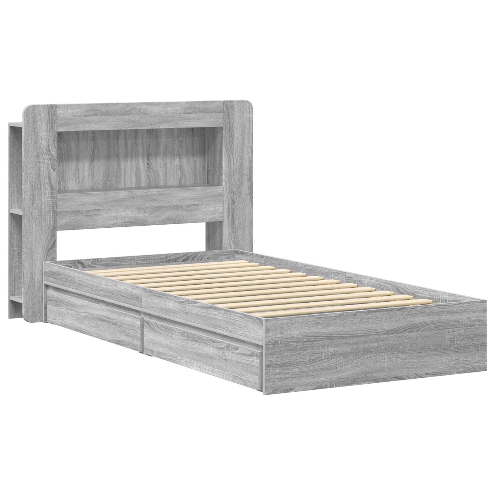 Bedframe met opslag Grijs Sonoma 90 x 190 cm Bewerkt hout is nu te koop bij PeponiXL, paradijselijk wonen!
