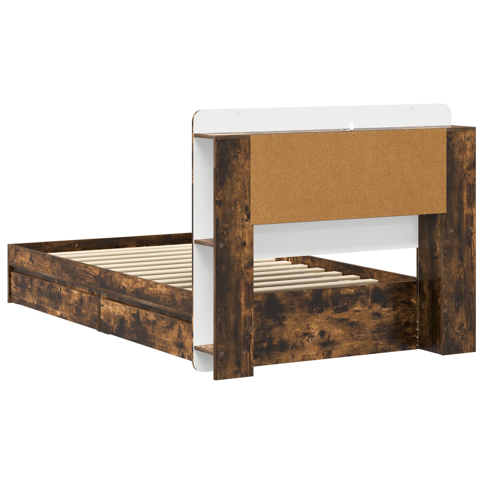 Bedframe met opslag Gerookt eiken 90 x 190 cm Bewerkt hout is nu te koop bij PeponiXL, paradijselijk wonen!