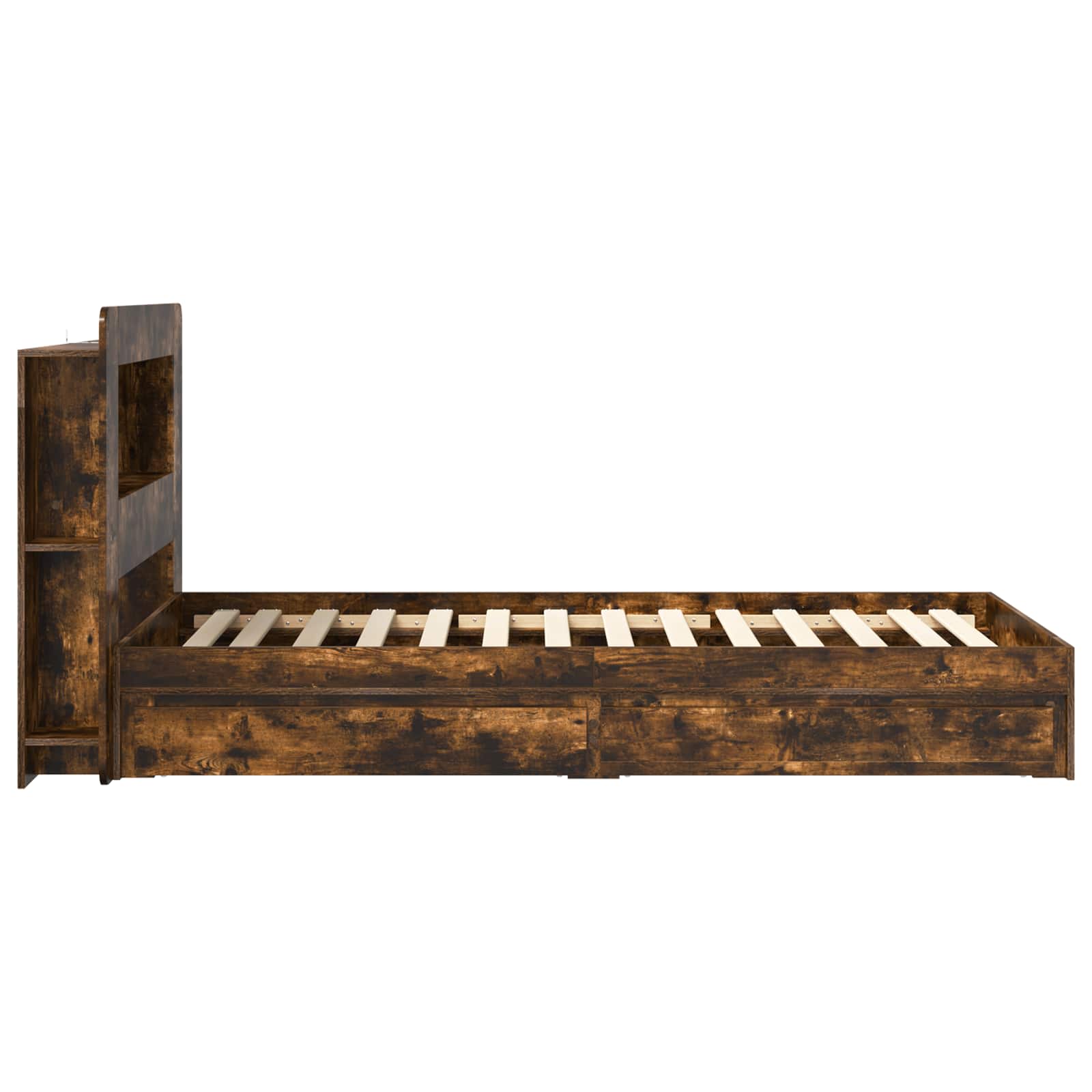Bedframe met opslag Gerookt eiken 90 x 190 cm Bewerkt hout is nu te koop bij PeponiXL, paradijselijk wonen!