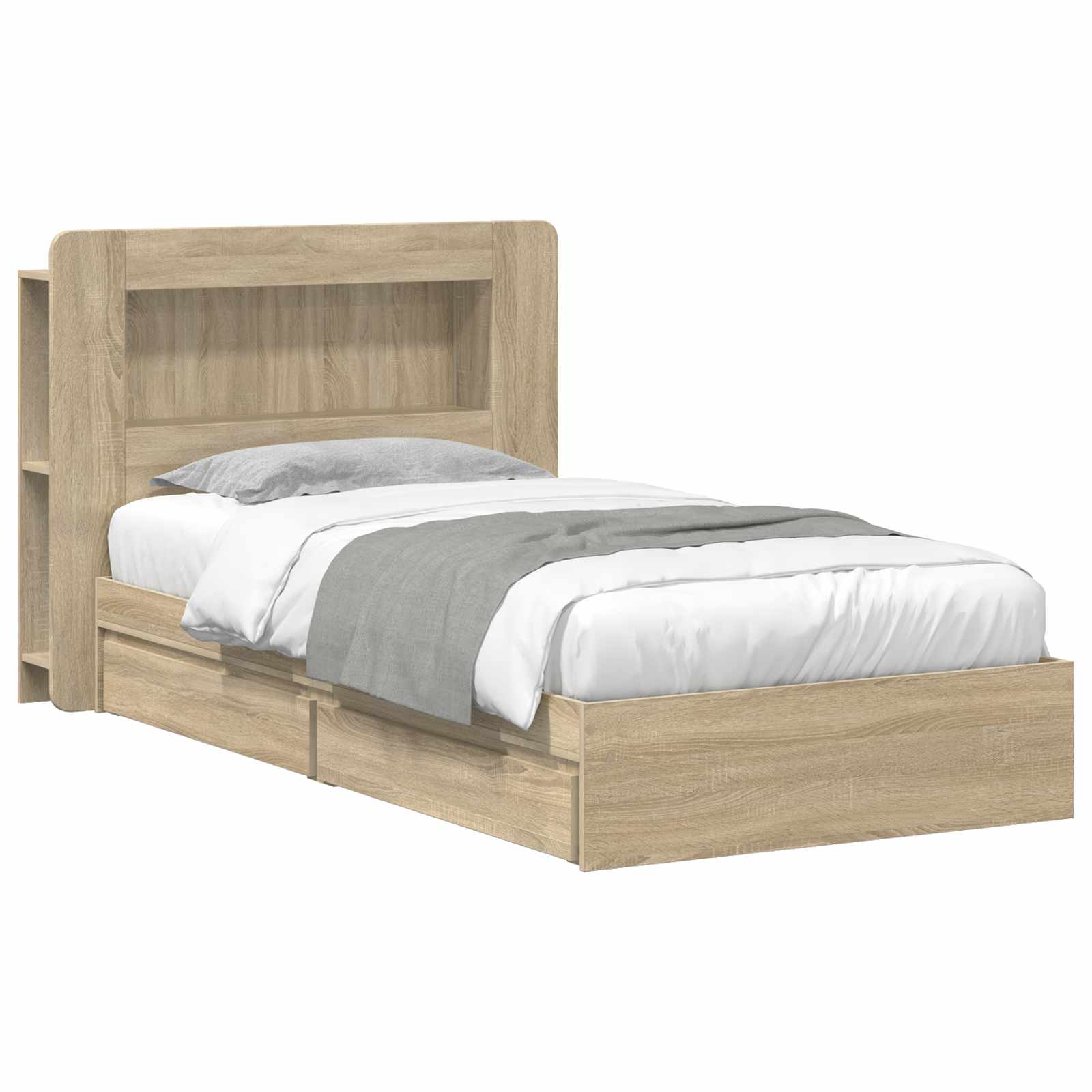 Bedframe met opslag Sonoma Eiken 90 x 190 cm Bewerkt hout is nu te koop bij PeponiXL, paradijselijk wonen!
