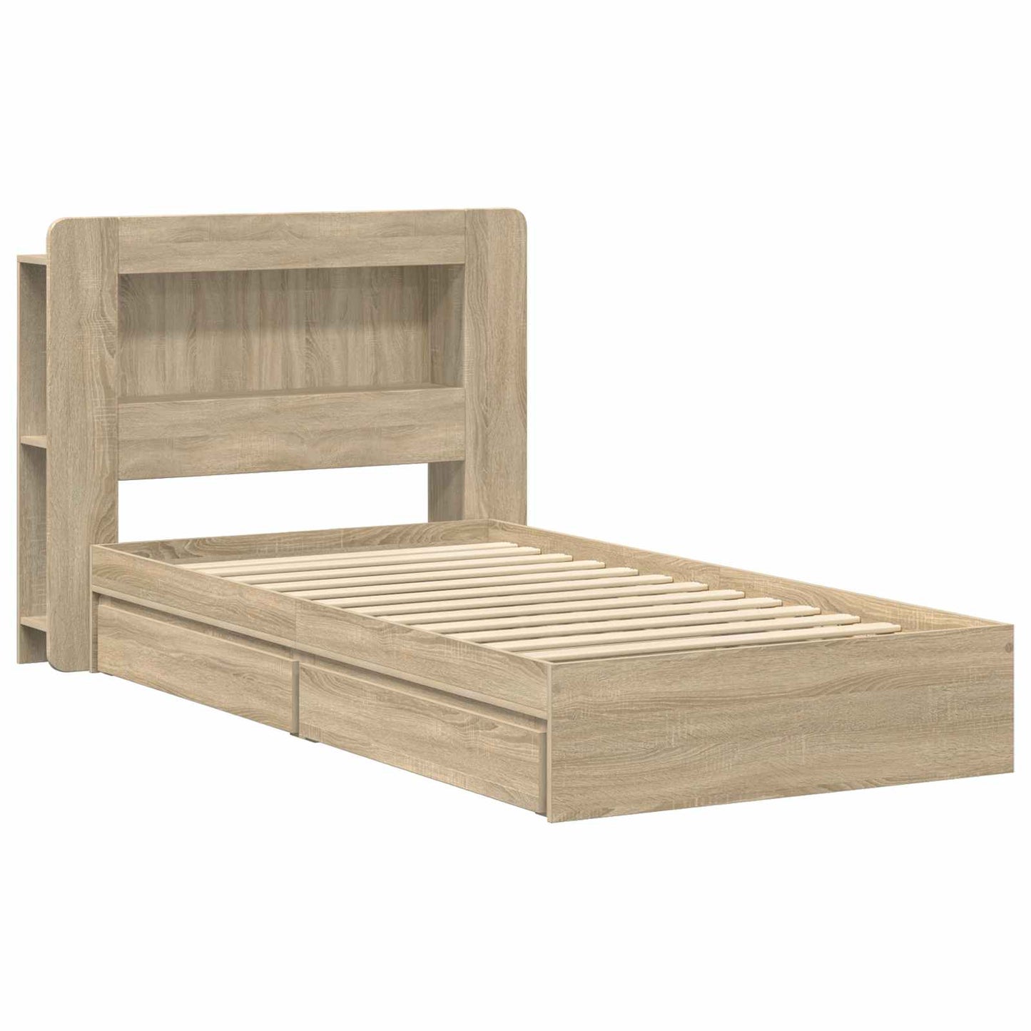 Bedframe met opslag Sonoma Eiken 90 x 190 cm Bewerkt hout is nu te koop bij PeponiXL, paradijselijk wonen!