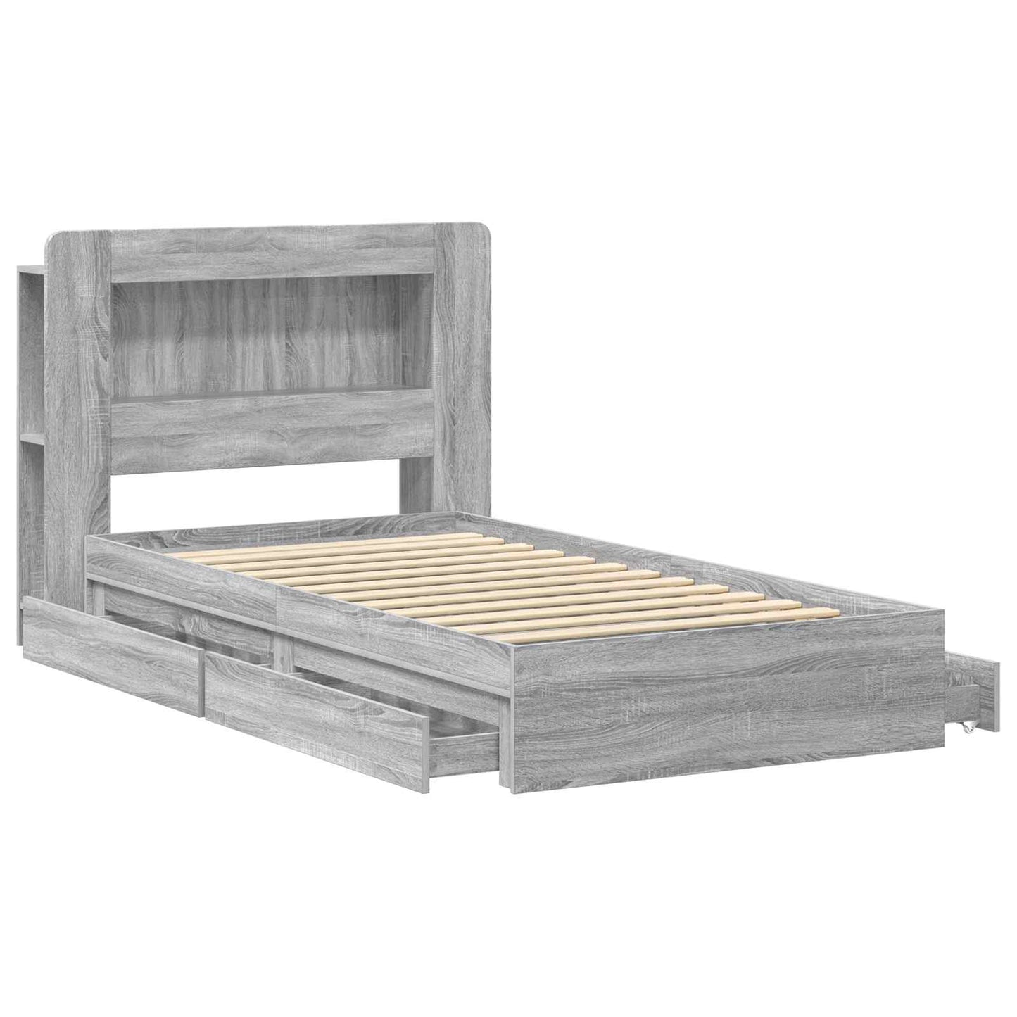 Bedframe met opslag Grijs Sonoma 100 x 200 cm Bewerkt hout is nu te koop bij PeponiXL, paradijselijk wonen!