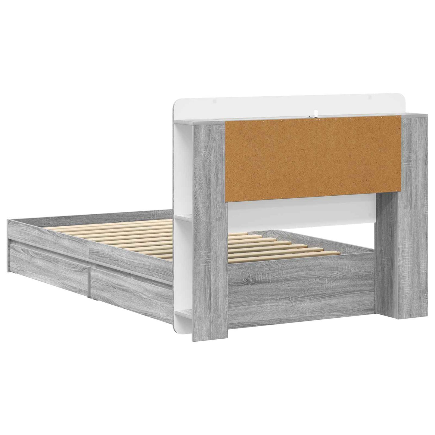 Bedframe met opslag Grijs Sonoma 90 x 200 cm Bewerkt hout is nu te koop bij PeponiXL, paradijselijk wonen!