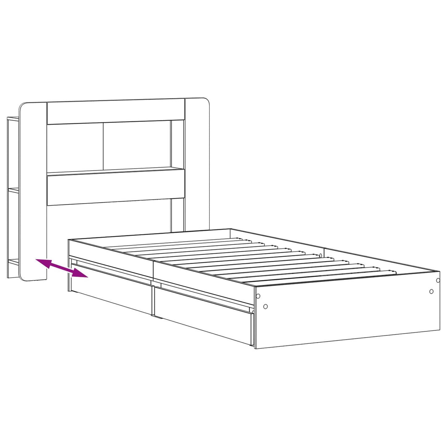 Bedframe met opslag Grijs Sonoma 90 x 200 cm Bewerkt hout is nu te koop bij PeponiXL, paradijselijk wonen!