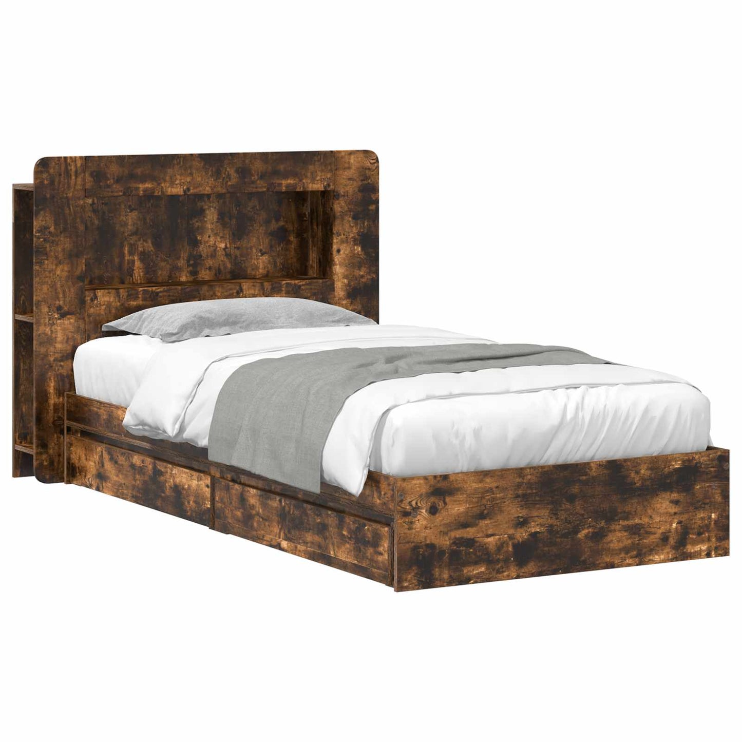 Bedframe met opslag Gerookt eiken 90 x 200 cm Bewerkt hout is nu te koop bij PeponiXL, paradijselijk wonen!