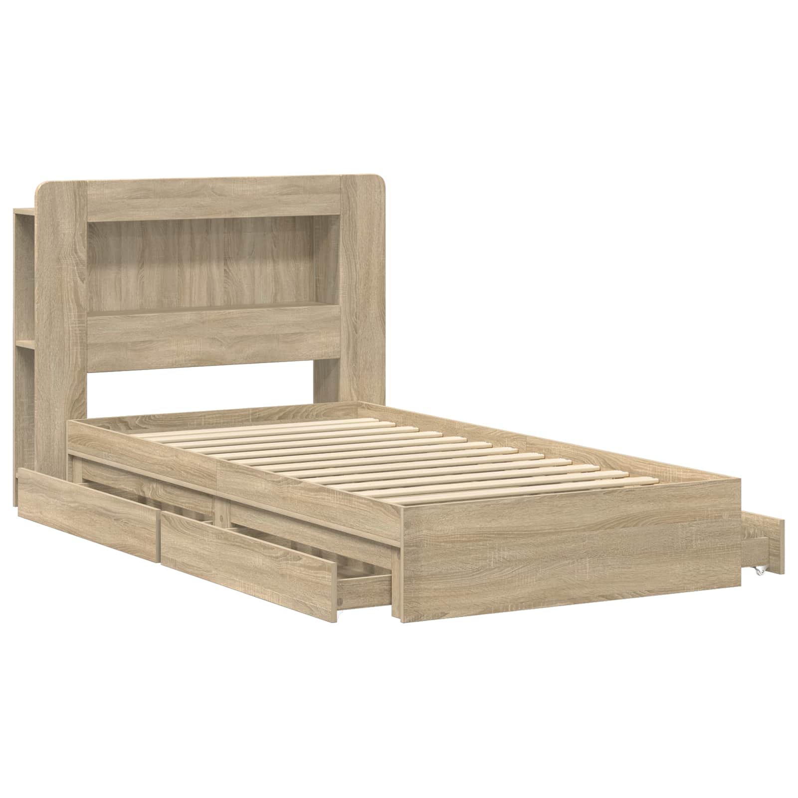 Bedframe met opslag Sonoma Eiken 90 x 200 cm Bewerkt hout is nu te koop bij PeponiXL, paradijselijk wonen!