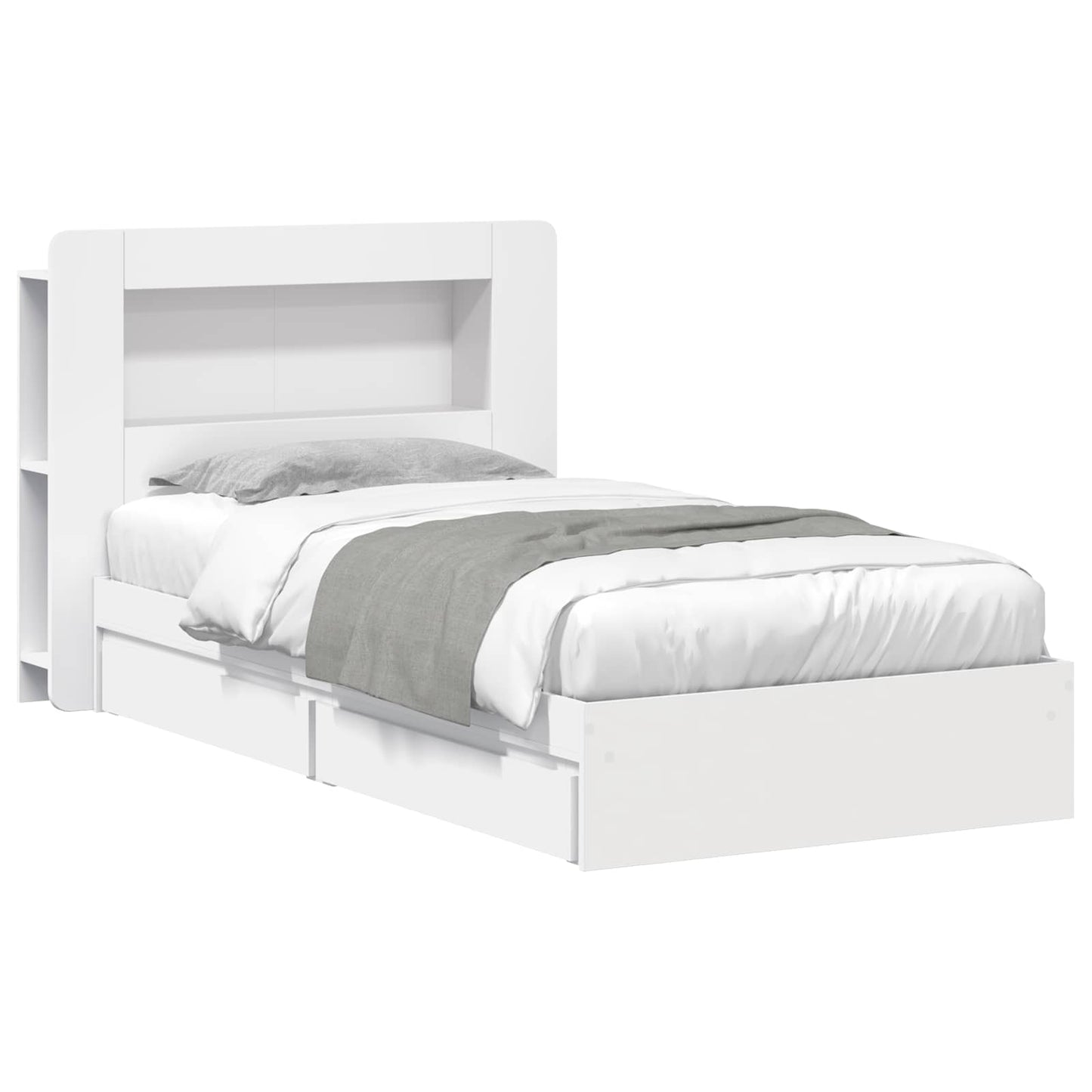 Bedframe met opslag met lade Wit 90 x 200 cm Bewerkt hout is nu te koop bij PeponiXL, paradijselijk wonen!
