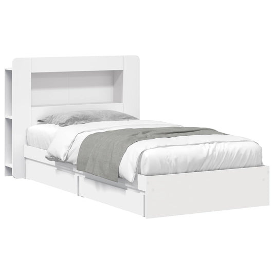 Bedframe met opslag met lade Wit 90 x 200 cm Bewerkt hout is nu te koop bij PeponiXL, paradijselijk wonen!