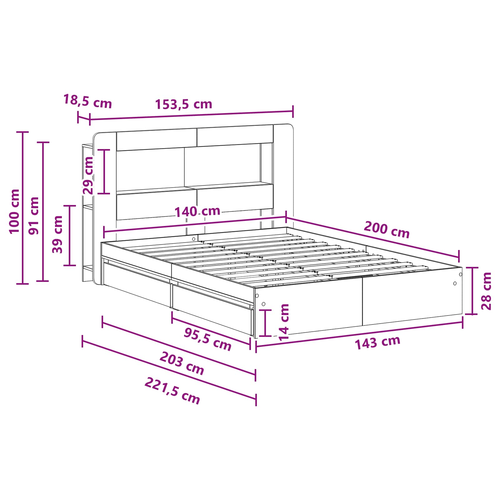 Bedframe met opslag Grijs Sonoma 140 x 200 cm Bewerkt hout is nu te koop bij PeponiXL, paradijselijk wonen!