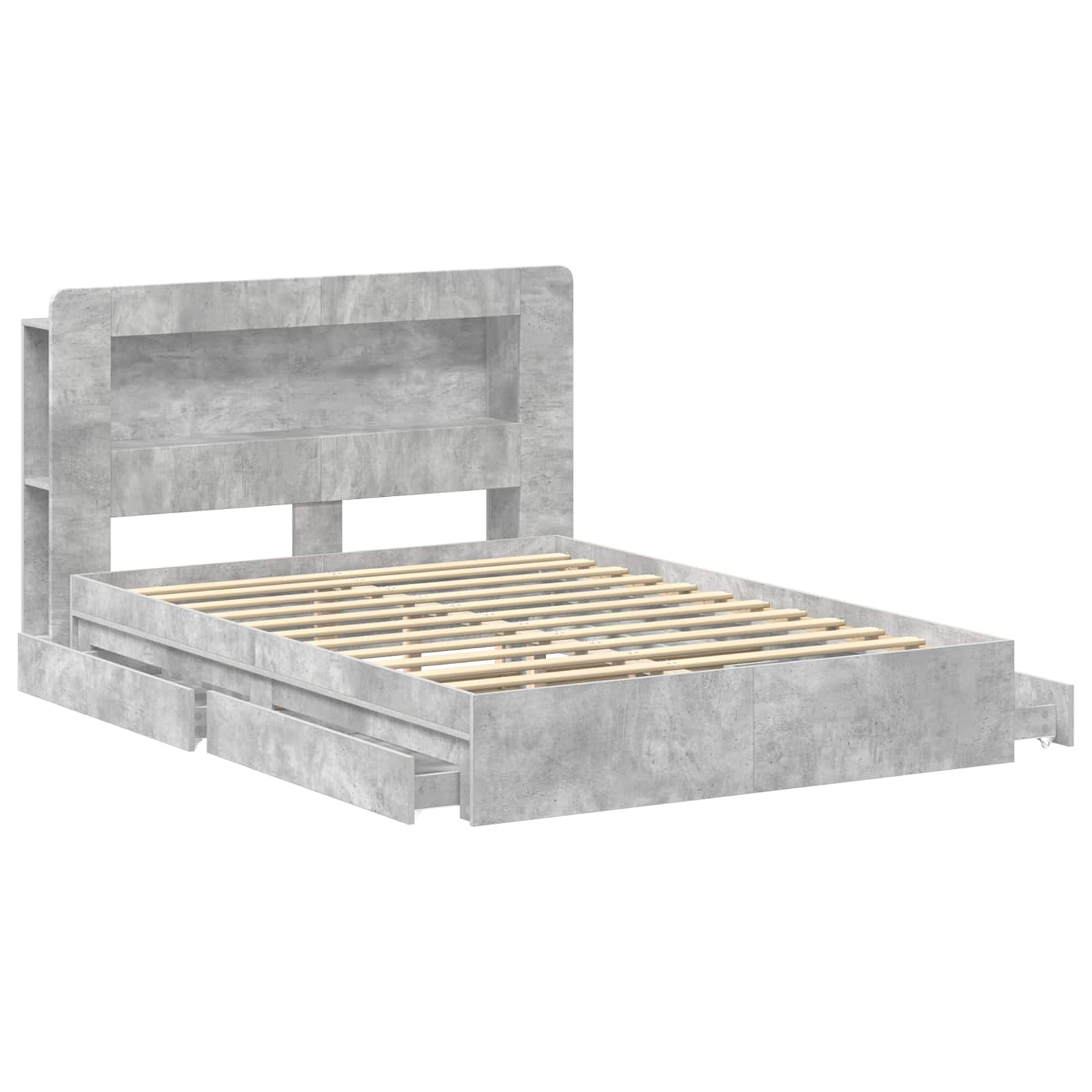 Bedframe met opslag Betongrijs 135 x 190 cm Bewerkt hout is nu te koop bij PeponiXL, paradijselijk wonen!