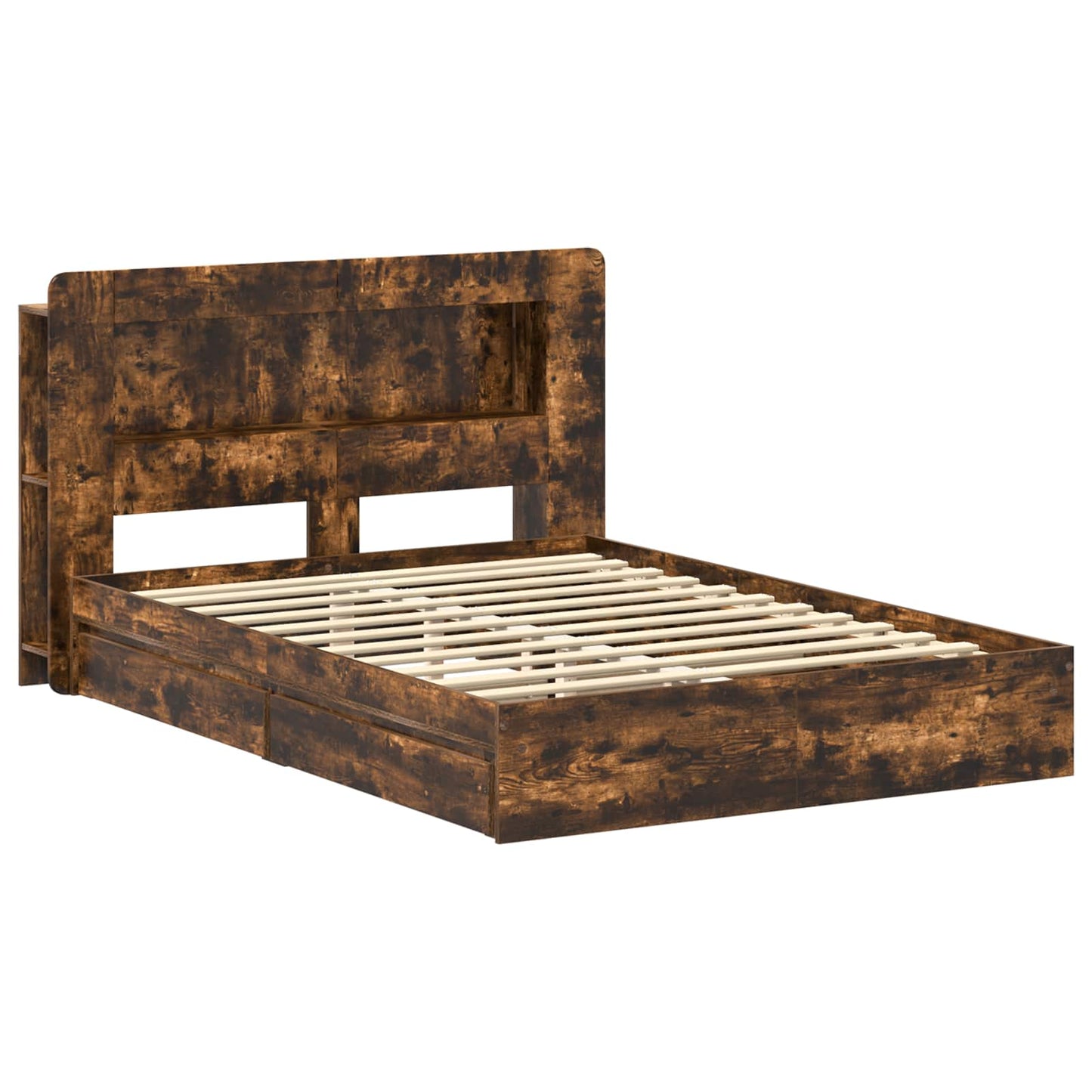 Bedframe met opslag Gerookt eiken 135 x 190 cm Bewerkt hout is nu te koop bij PeponiXL, paradijselijk wonen!