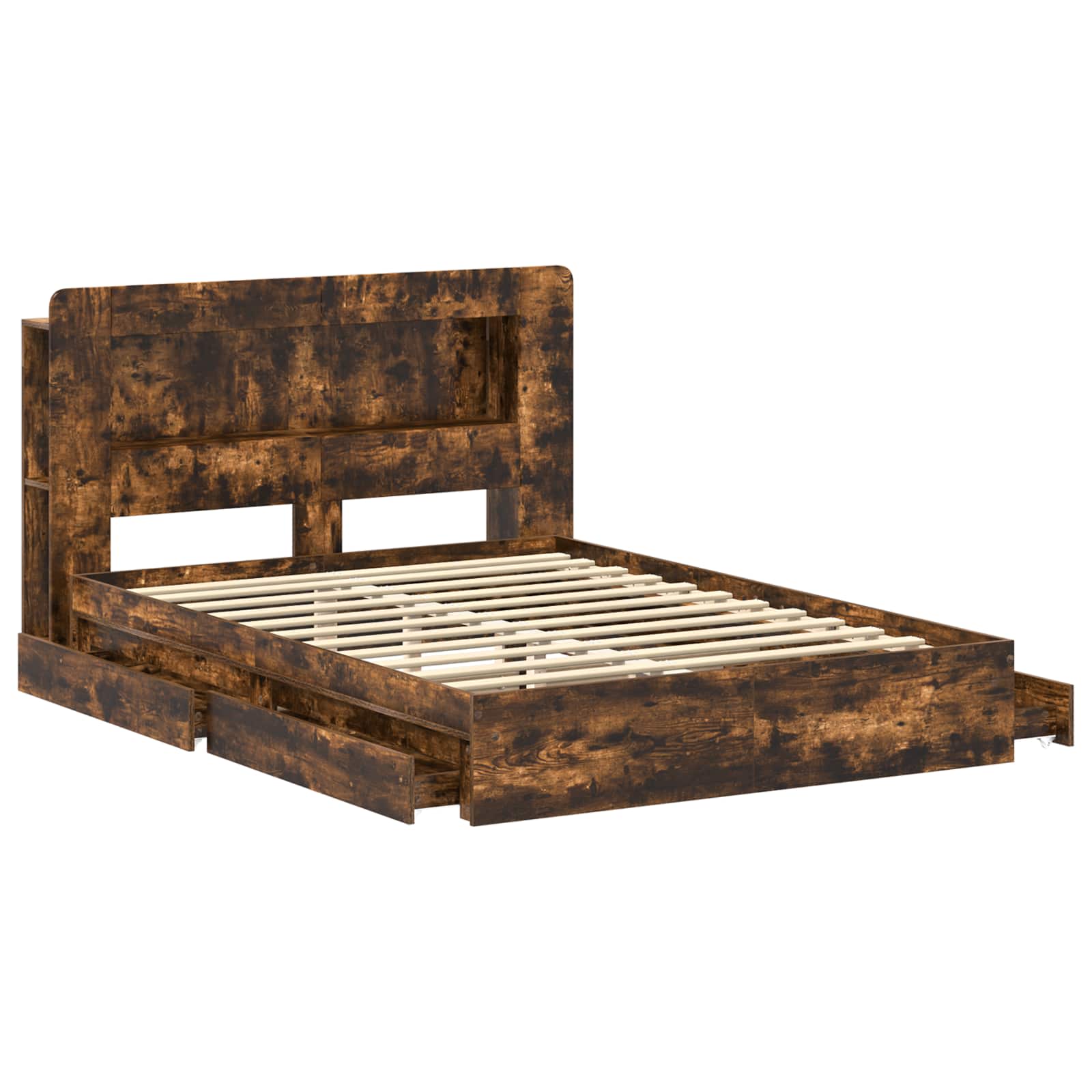Bedframe met opslag Gerookt eiken 135 x 190 cm Bewerkt hout is nu te koop bij PeponiXL, paradijselijk wonen!
