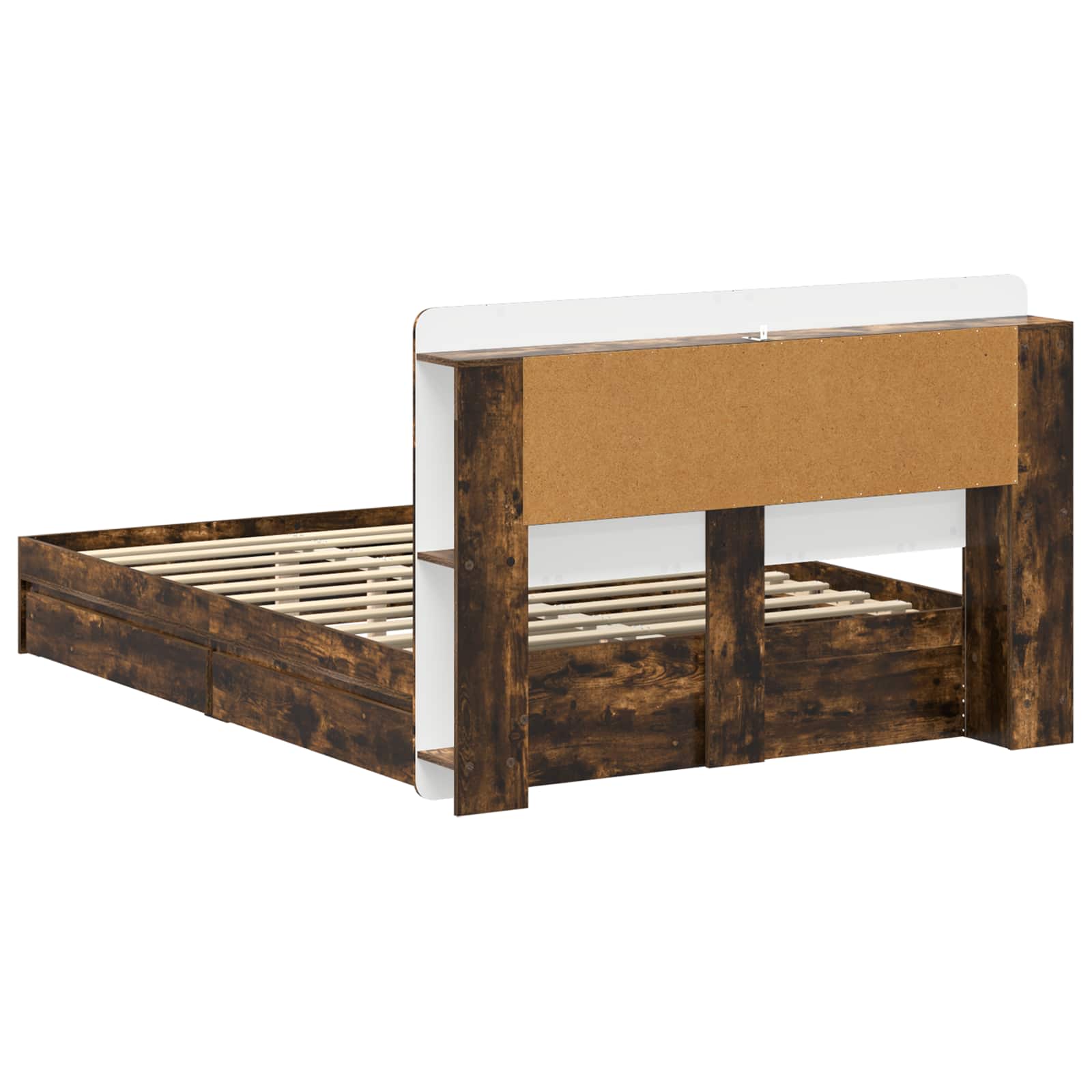 Bedframe met opslag Gerookt eiken 135 x 190 cm Bewerkt hout is nu te koop bij PeponiXL, paradijselijk wonen!