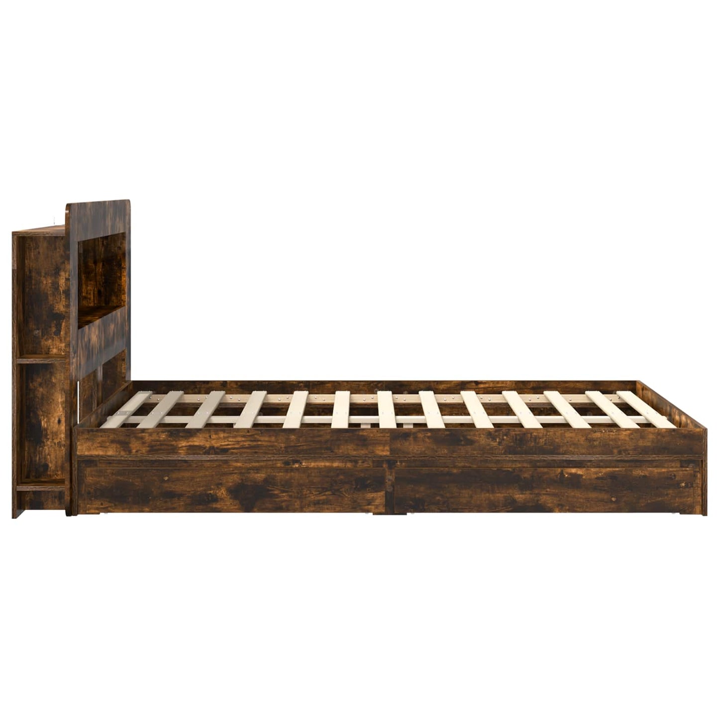 Bedframe met opslag Gerookt eiken 135 x 190 cm Bewerkt hout is nu te koop bij PeponiXL, paradijselijk wonen!