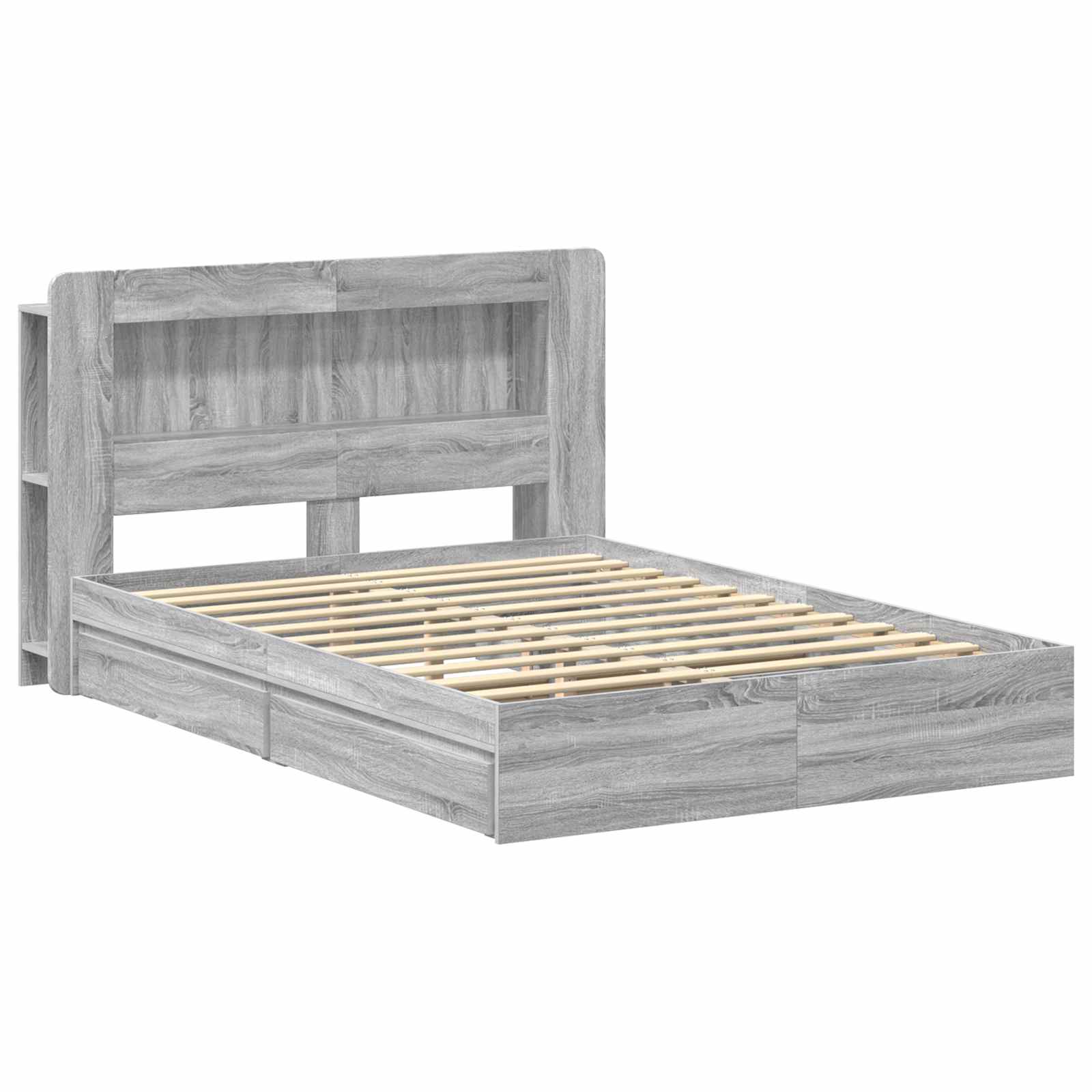 Bedframe met opslag Grijs Sonoma 150 x 200 cm Bewerkt hout is nu te koop bij PeponiXL, paradijselijk wonen!