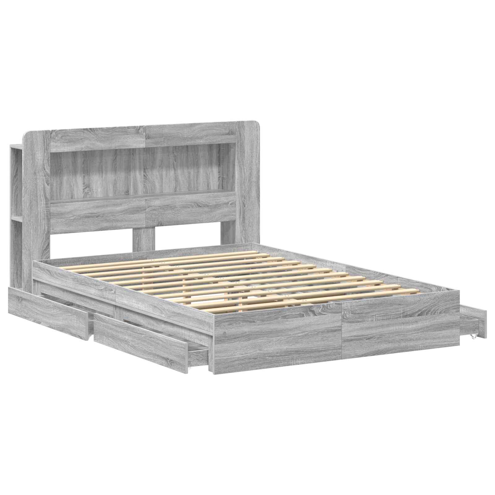 Bedframe met opslag Grijs Sonoma 160 x 200 cm Bewerkt hout is nu te koop bij PeponiXL, paradijselijk wonen!