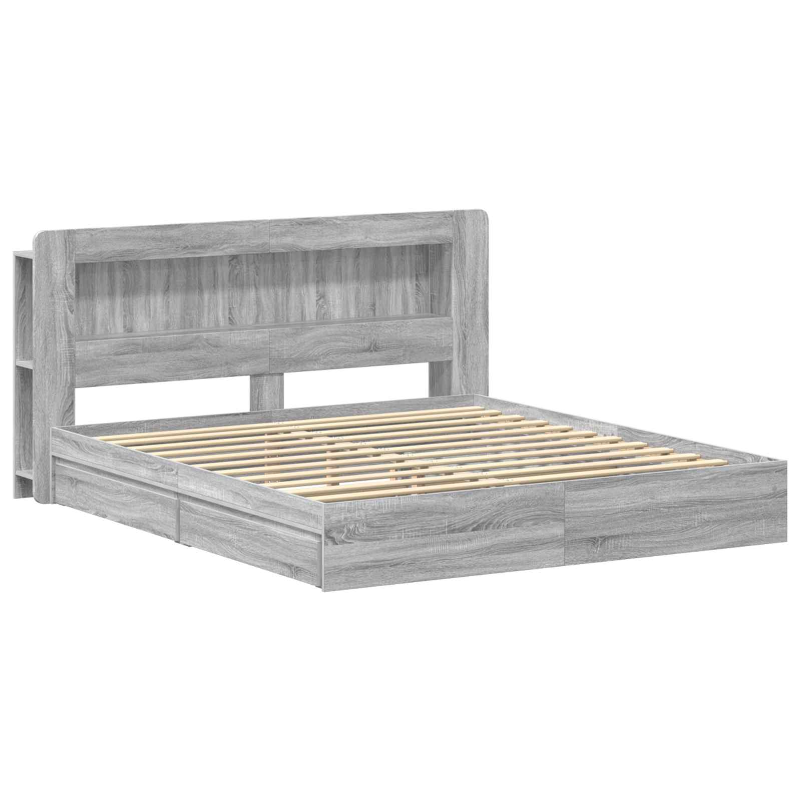 Bedframe met opslag Grijs Sonoma 180 x 200 cm Bewerkt hout is nu te koop bij PeponiXL, paradijselijk wonen!