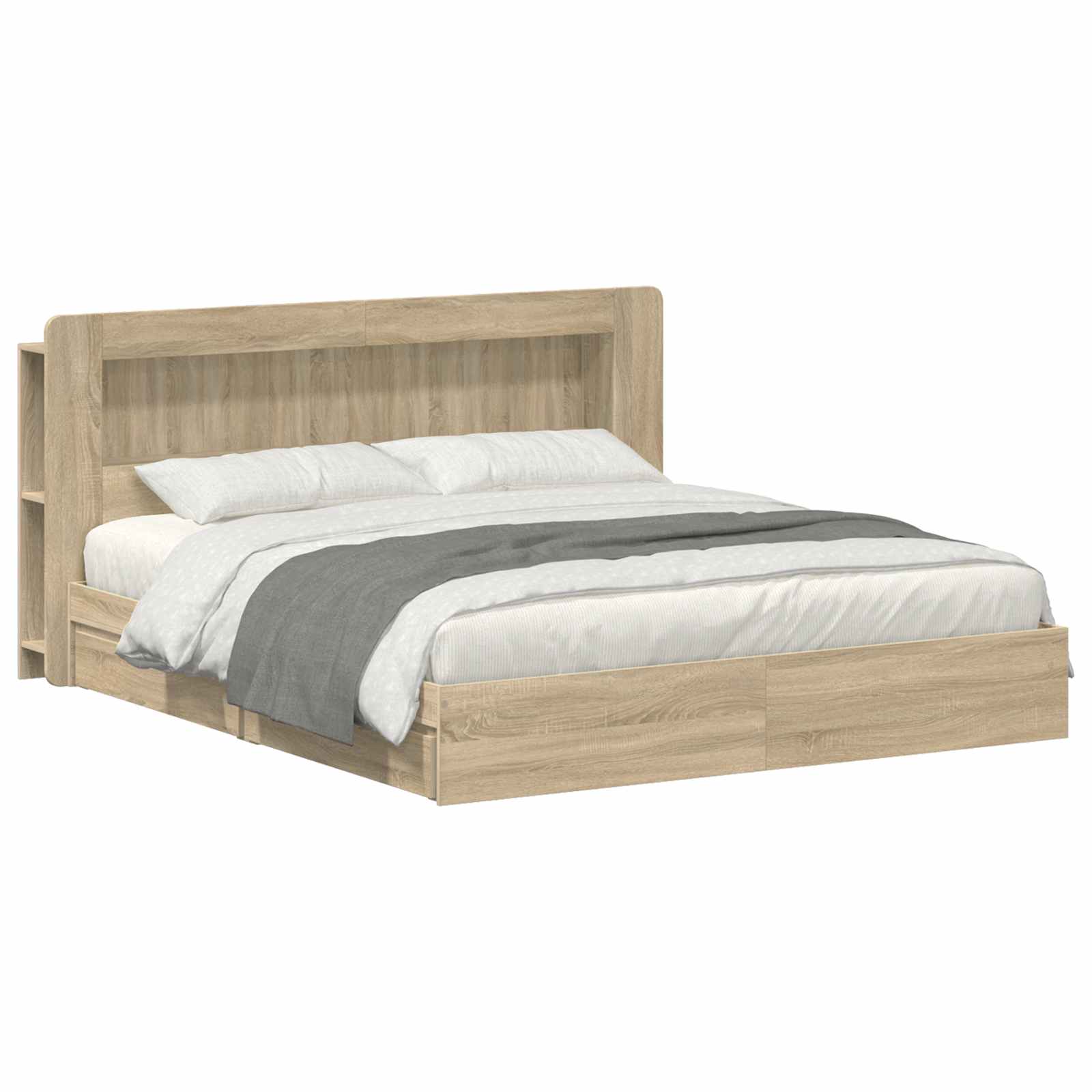 Bedframe met opslag Sonoma Eiken 180 x 200 cm Bewerkt hout is nu te koop bij PeponiXL, paradijselijk wonen!