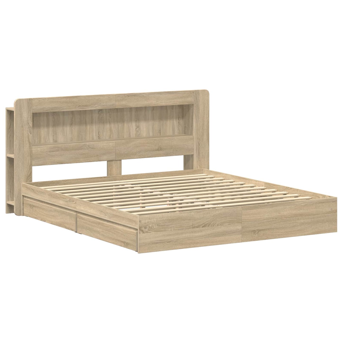 Bedframe met opslag Sonoma Eiken 180 x 200 cm Bewerkt hout is nu te koop bij PeponiXL, paradijselijk wonen!