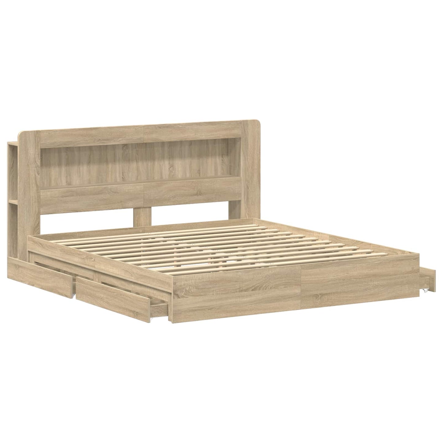 Bedframe met opslag Sonoma Eiken 180 x 200 cm Bewerkt hout is nu te koop bij PeponiXL, paradijselijk wonen!