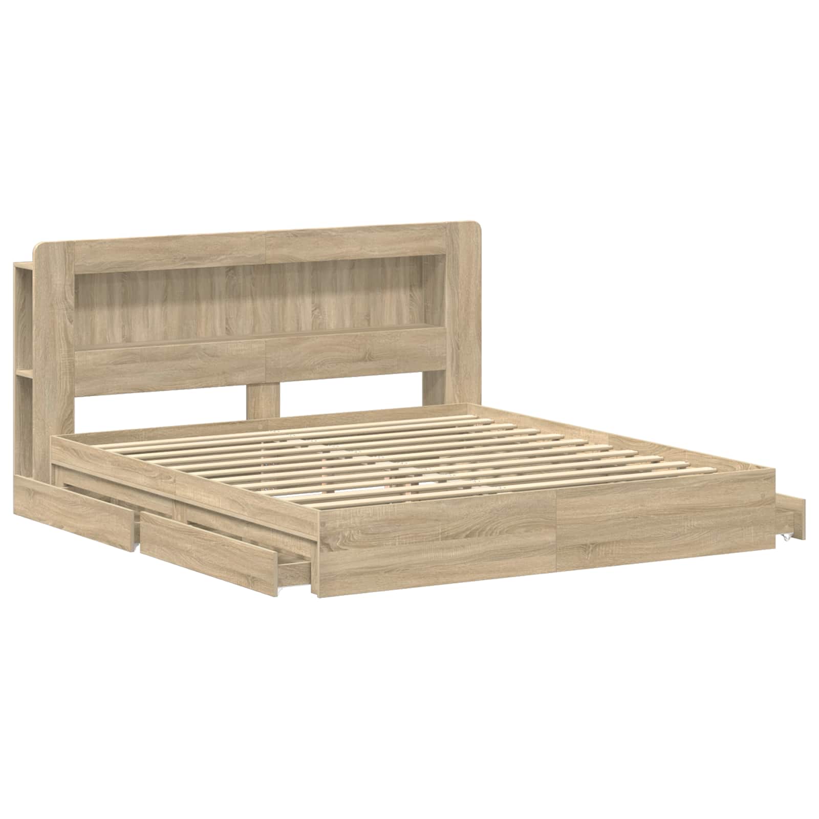 Bedframe met opslag Sonoma Eiken 180 x 200 cm Bewerkt hout is nu te koop bij PeponiXL, paradijselijk wonen!