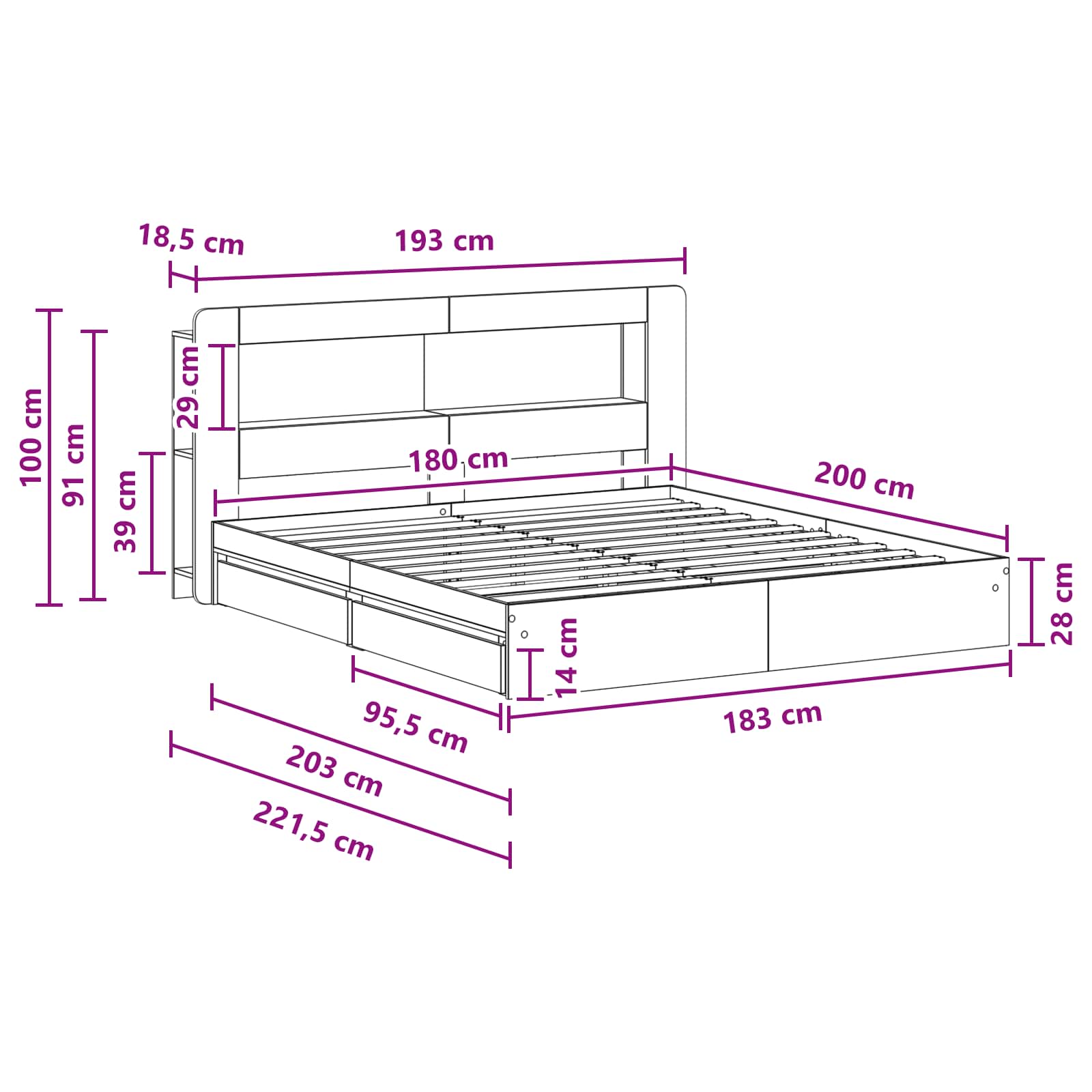 Bedframe met opslag Sonoma Eiken 180 x 200 cm Bewerkt hout is nu te koop bij PeponiXL, paradijselijk wonen!