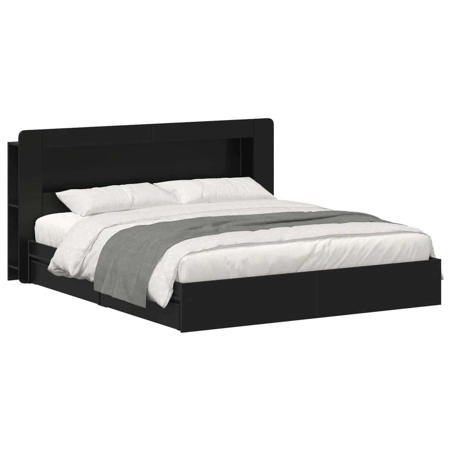 Bedframe met opslag met lade Zwart 200 x 200 cm Bewerkt hout is nu te koop bij PeponiXL, paradijselijk wonen!
