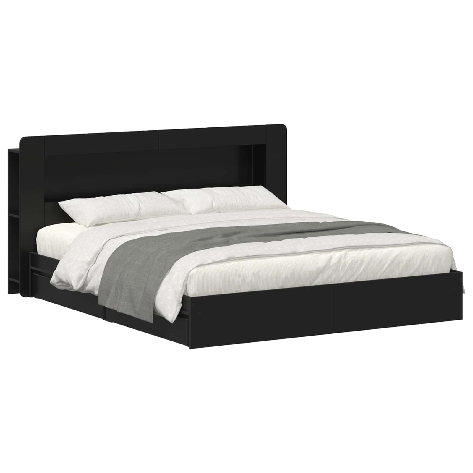 Bedframe met opslag met lade Zwart 200 x 200 cm Bewerkt hout is nu te koop bij PeponiXL, paradijselijk wonen!