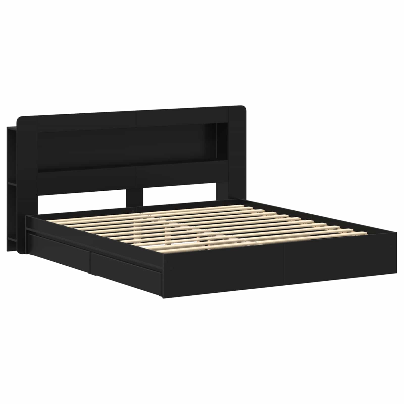 Bedframe met opslag met lade Zwart 200 x 200 cm Bewerkt hout is nu te koop bij PeponiXL, paradijselijk wonen!