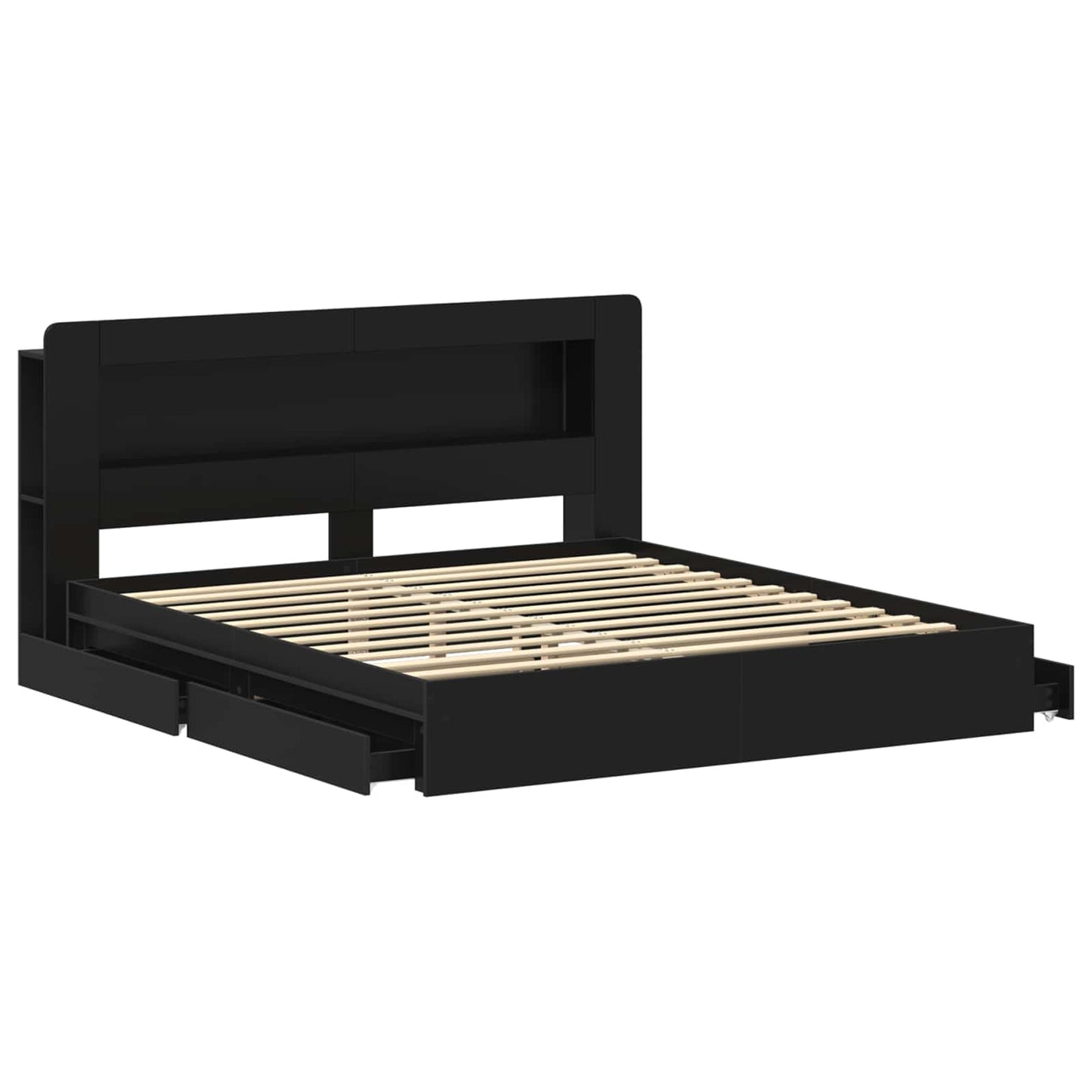Bedframe met opslag met lade Zwart 200 x 200 cm Bewerkt hout is nu te koop bij PeponiXL, paradijselijk wonen!