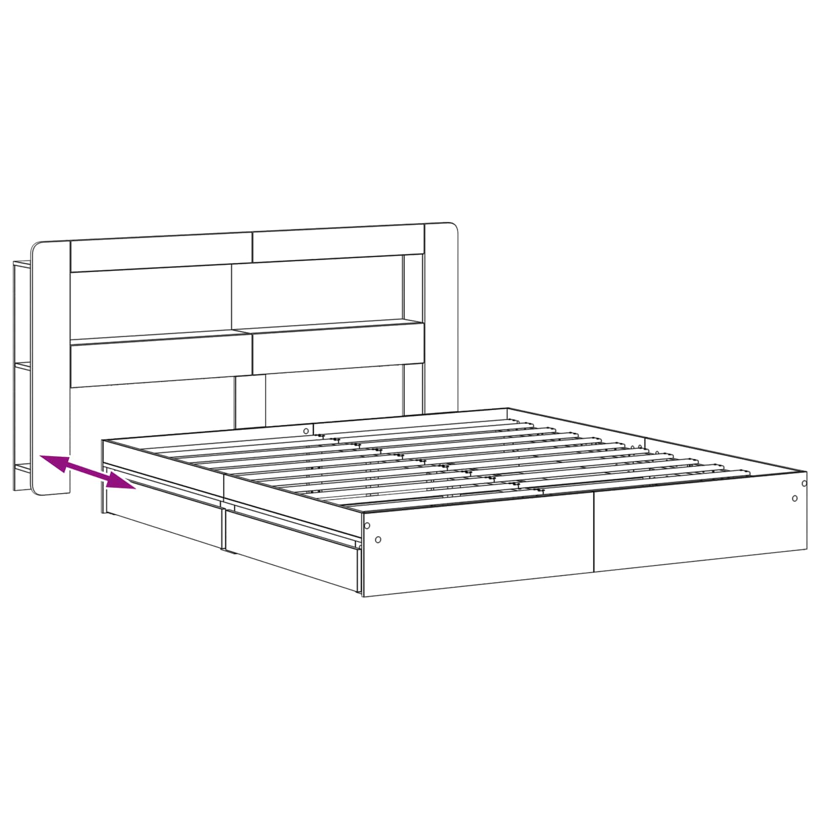 Bedframe met opslag met lade Zwart 200 x 200 cm Bewerkt hout is nu te koop bij PeponiXL, paradijselijk wonen!