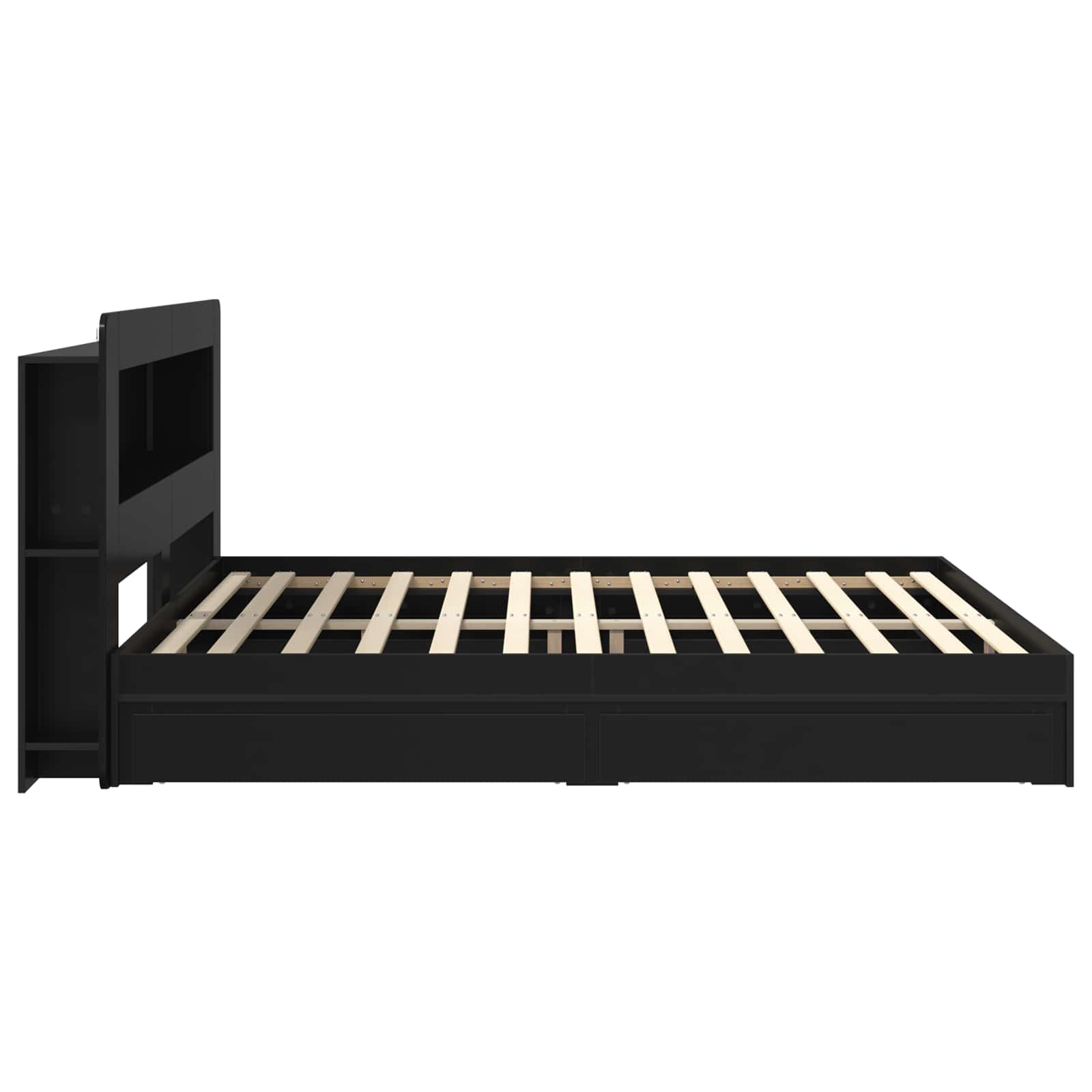 Bedframe met opslag met lade Zwart 200 x 200 cm Bewerkt hout is nu te koop bij PeponiXL, paradijselijk wonen!