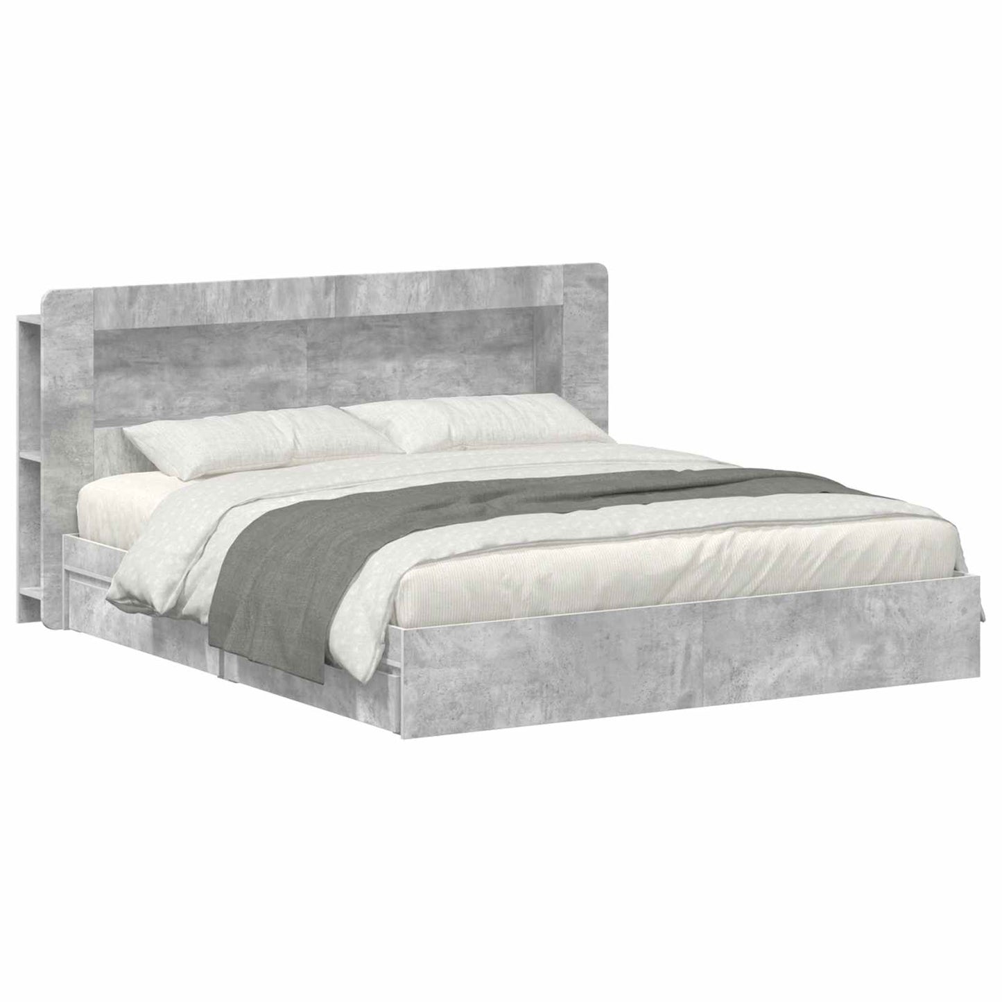 Bedframe met opslag Betongrijs 200 x 200 cm Bewerkt hout is nu te koop bij PeponiXL, paradijselijk wonen!